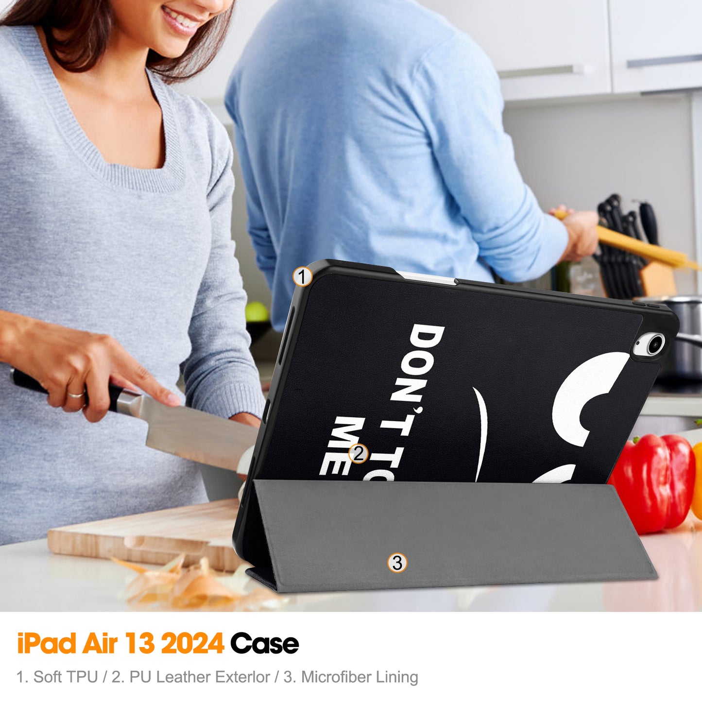 For iPad Air 13 (2024) Case Pattern Printing Tri-fold Stand Leather Cover with Pen Slot - Don&#39;t Touch Me