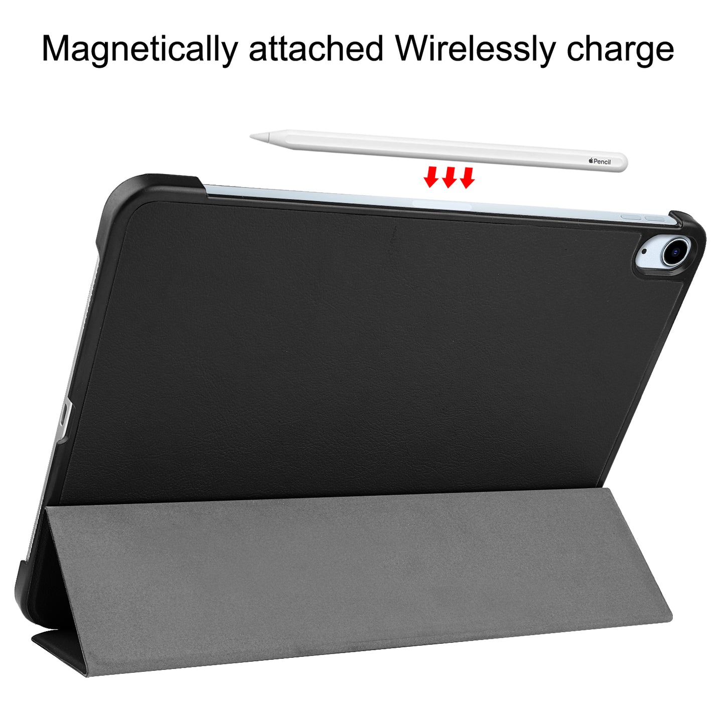 For iPad Air 13 (2024) Case Auto Wake  /  Sleep Tri-fold Stand Leather Tablet Cover - Black