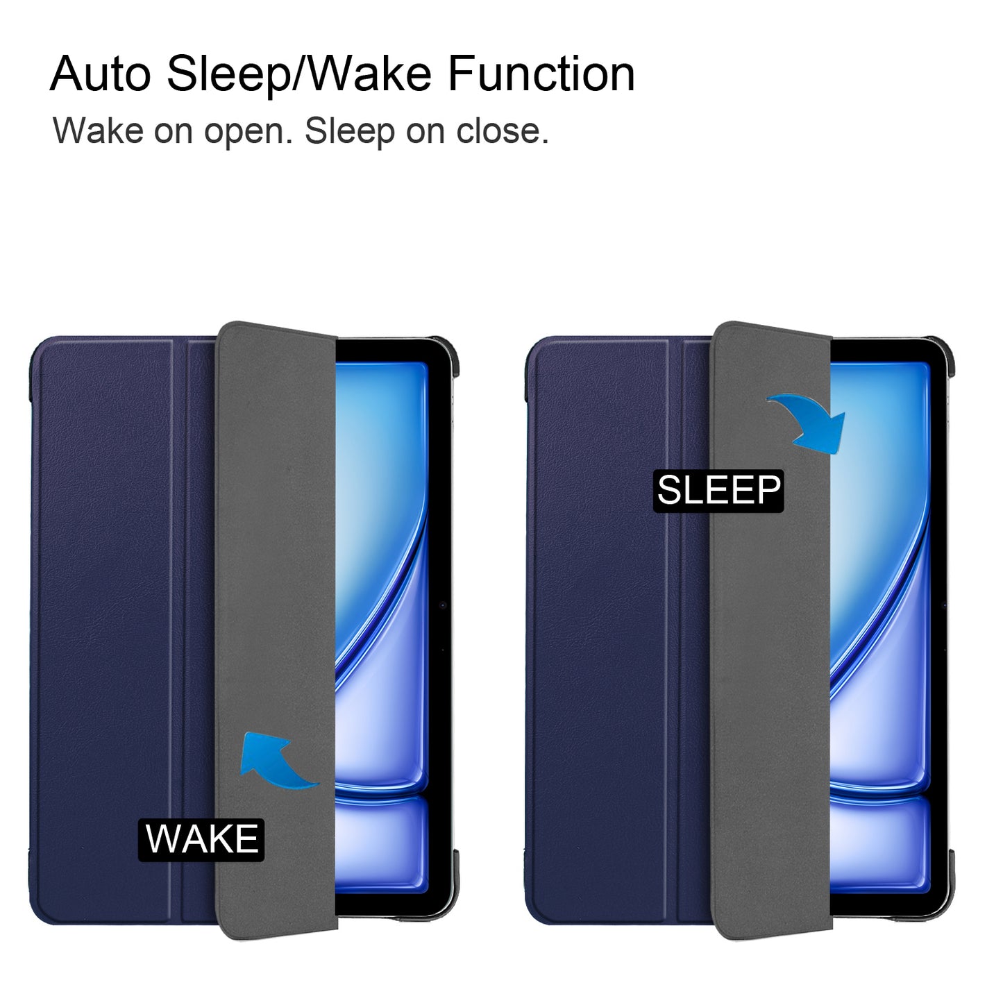 For iPad Air 13 (2024) Case Auto Wake  /  Sleep Tri-fold Stand Leather Tablet Cover - Blue