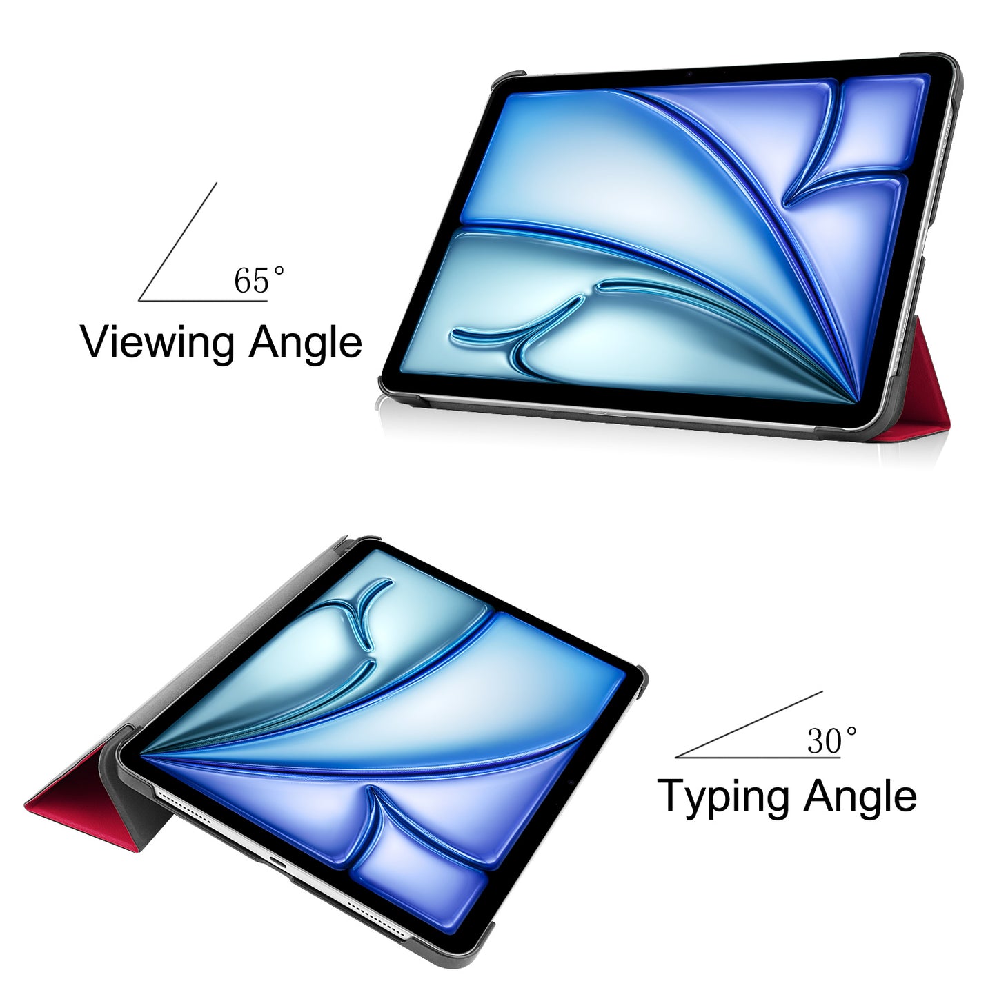 For iPad Air 13 (2024) Case Auto Wake  /  Sleep Tri-fold Stand Leather Tablet Cover - Red