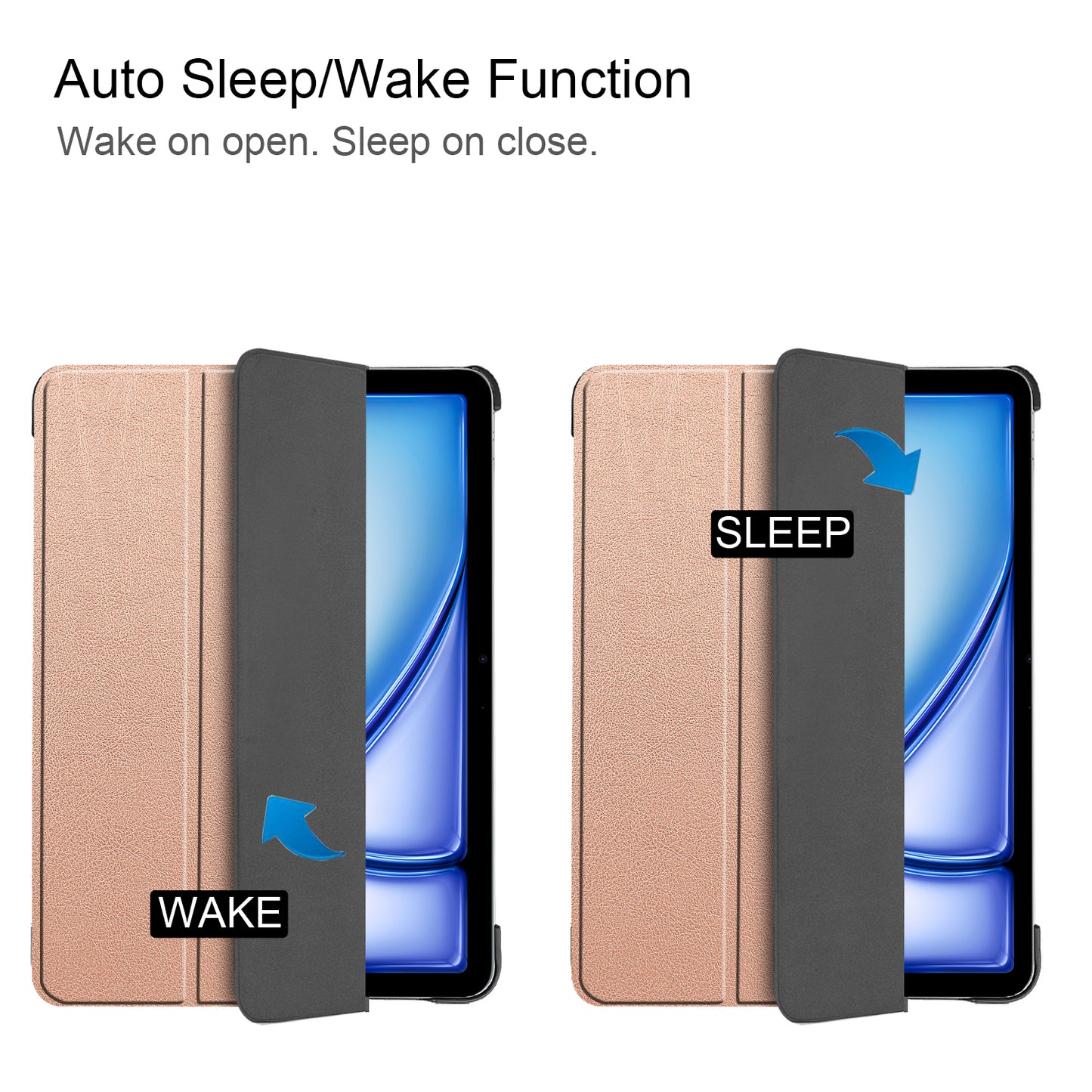 For iPad Air 13 (2024) Case Auto Wake  /  Sleep Tri-fold Stand Leather Tablet Cover - Rose Gold