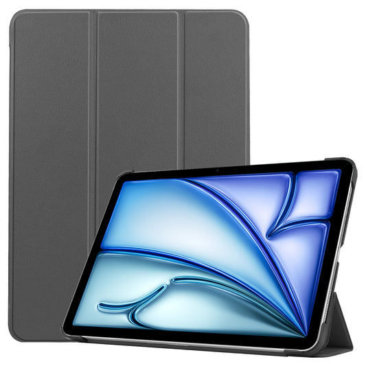 For iPad Air 13 (2024) Case Auto Wake  /  Sleep Tri-fold Stand Leather Tablet Cover - Grey