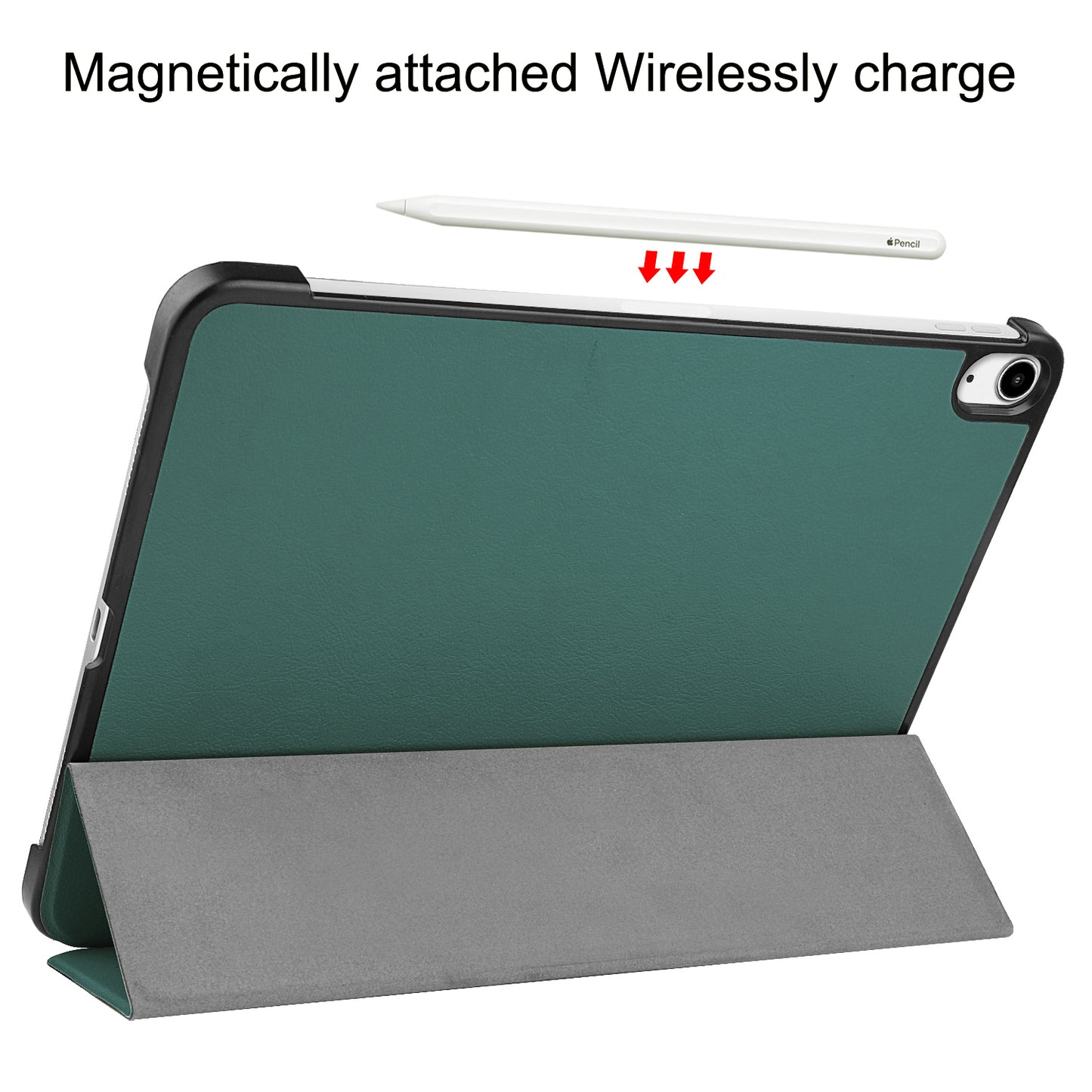For iPad Air 13 (2024) Case Auto Wake  /  Sleep Tri-fold Stand Leather Tablet Cover - Blackish Green