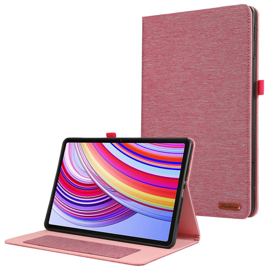 For Xiaomi Redmi Pad Pro Card Holder Cloth Texture Leather Case Tablet Stand Cover - Pink