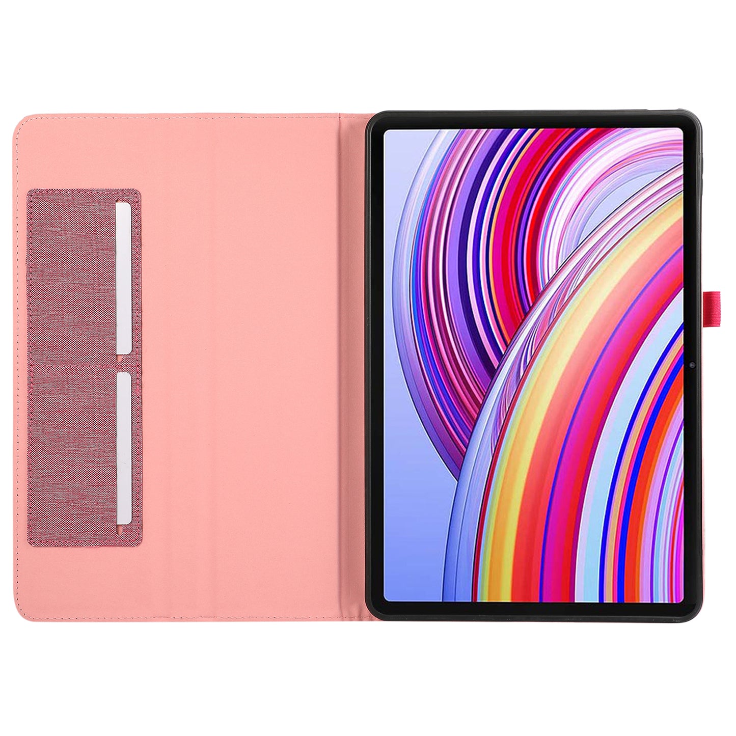 For Xiaomi Redmi Pad Pro Card Holder Cloth Texture Leather Case Tablet Stand Cover - Pink