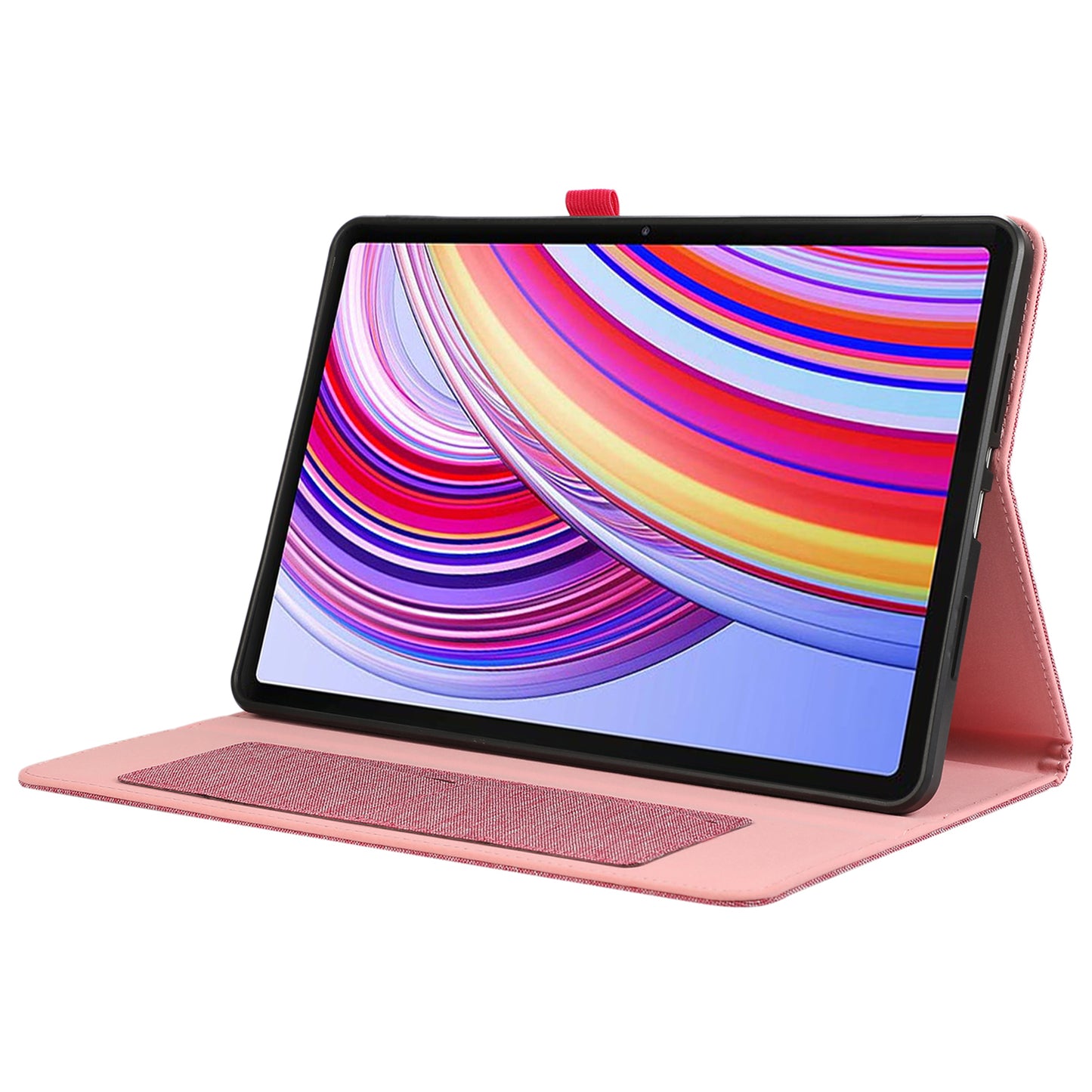 For Xiaomi Redmi Pad Pro Card Holder Cloth Texture Leather Case Tablet Stand Cover - Pink