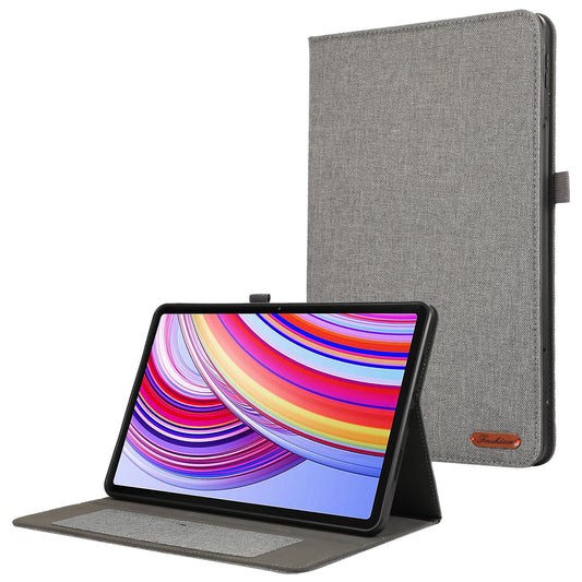For Xiaomi Redmi Pad Pro Card Holder Cloth Texture Leather Case Tablet Stand Cover - Grey