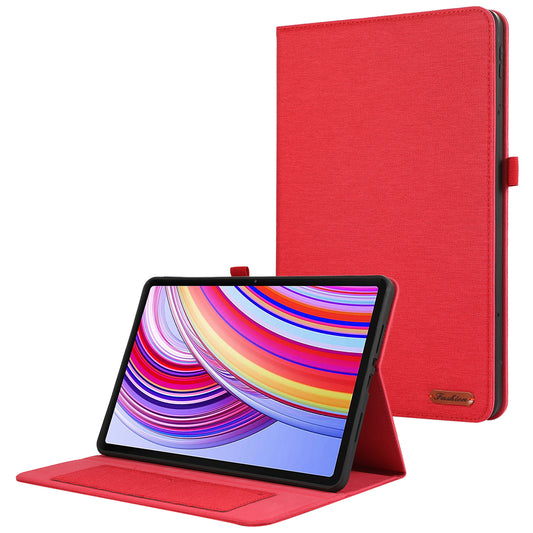 For Xiaomi Redmi Pad Pro Card Holder Cloth Texture Leather Case Tablet Stand Cover - Red