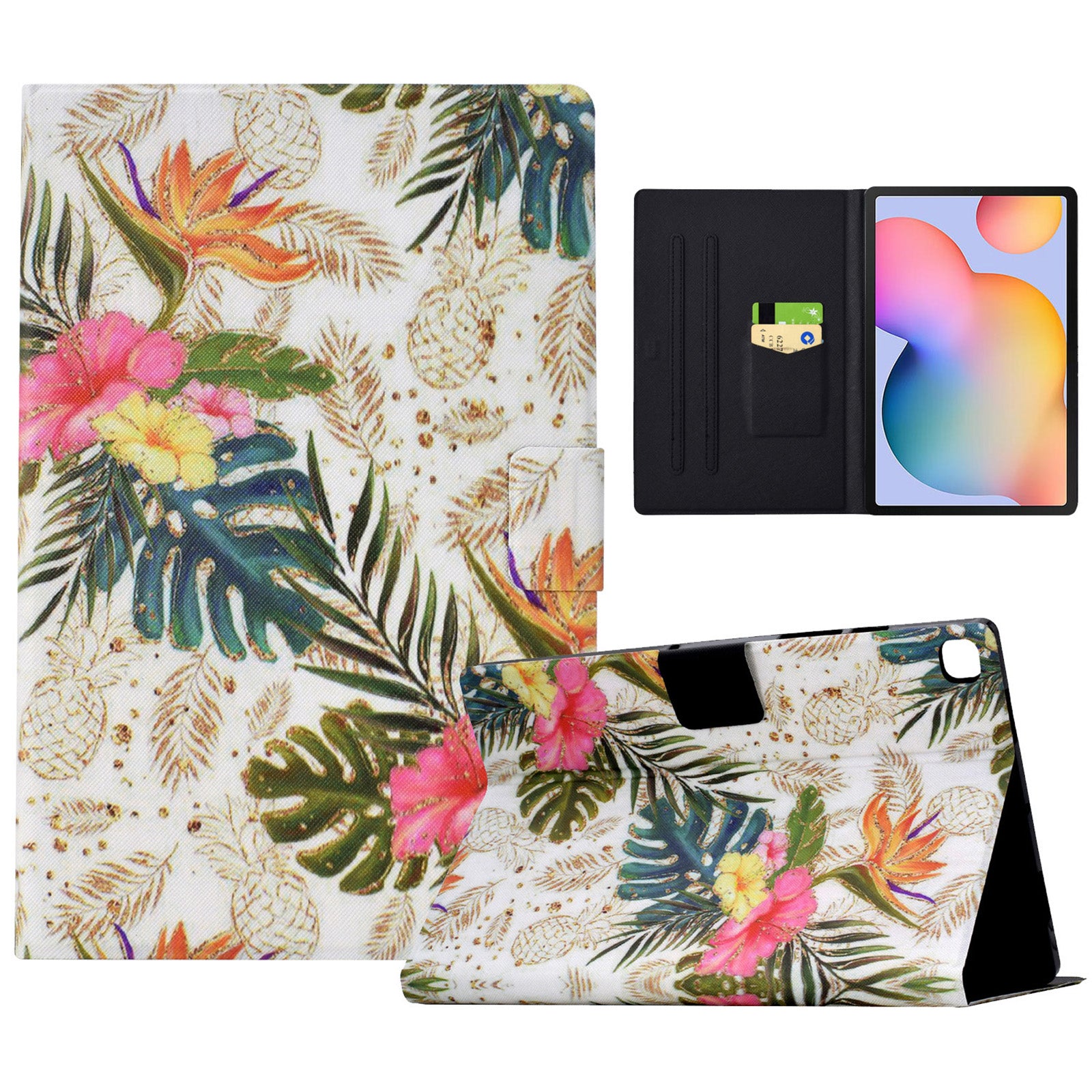 For Samsung Galaxy Tab S6 Lite (2020) / (2022) / (2024) (SM-P610 / 615) Case Pattern Printing Leather Tablet Cover with Card Holder - Golden Pineapple