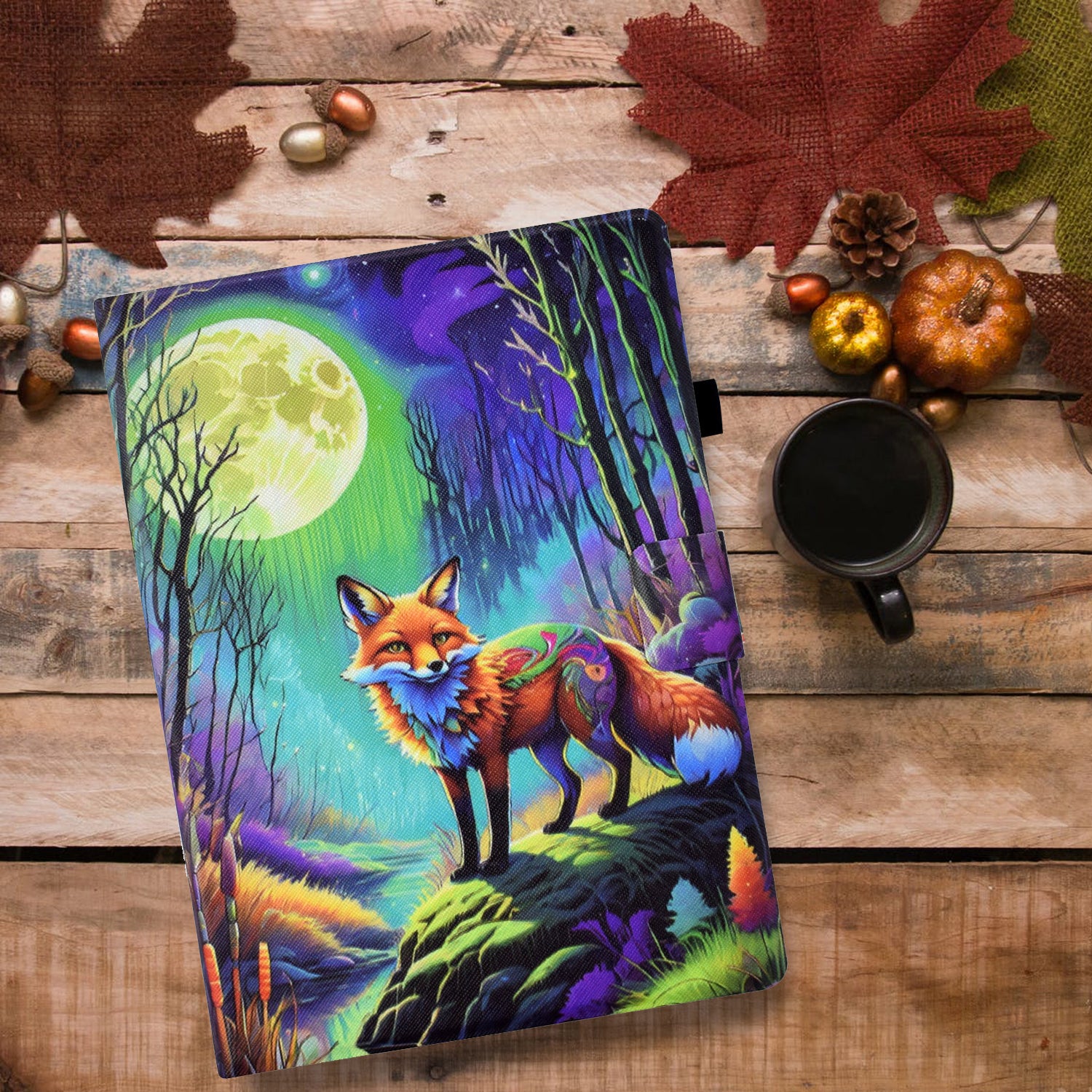 For Samsung Galaxy Tab S6 Lite (2020) / (2022) / (2024) (SM-P610 / 615) Case Pattern Printing Leather Tablet Cover with Card Holder - Moonlight Fox