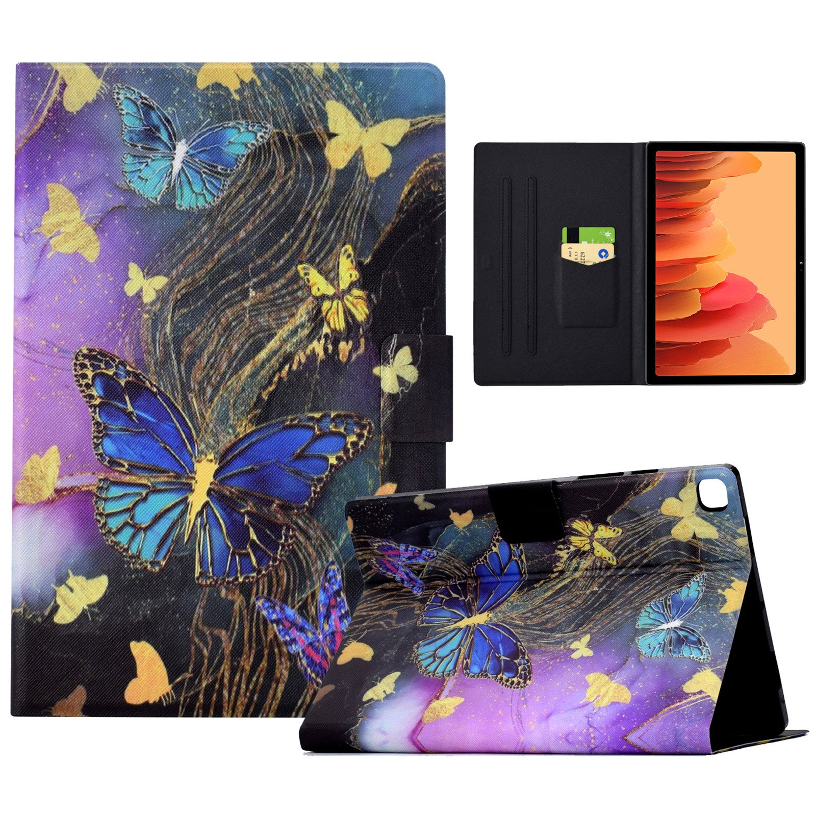 For Samsung Galaxy Tab A7 10.4 (2020) T500 / T505 Case Pattern Auto Wake / Sleep Tablet Cover with Card Holder - Golden Butterflies