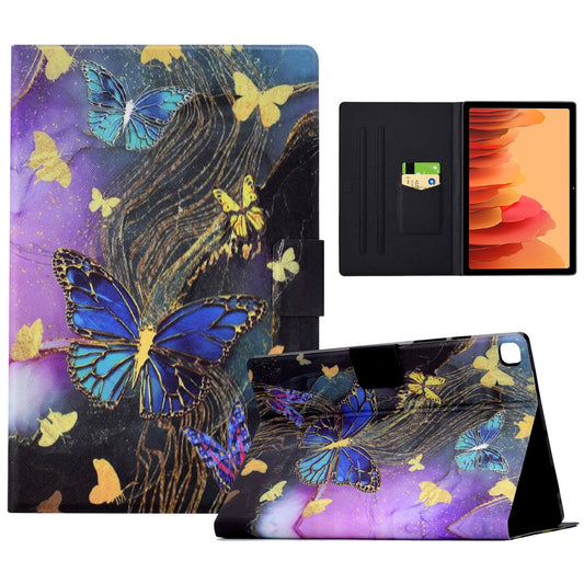 For Samsung Galaxy Tab A7 10.4 (2020) T500 / T505 Case Pattern Auto Wake / Sleep Tablet Cover with Card Holder - Golden Butterflies