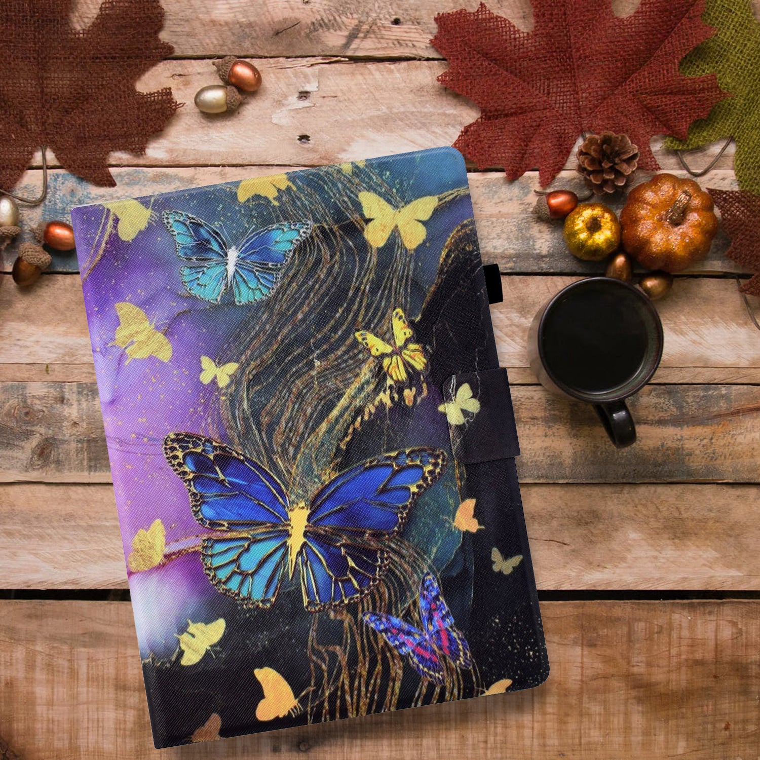 For Samsung Galaxy Tab A7 10.4 (2020) T500 / T505 Case Pattern Auto Wake / Sleep Tablet Cover with Card Holder - Golden Butterflies