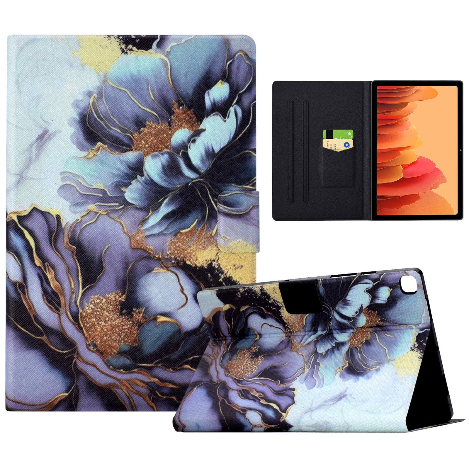 For Samsung Galaxy Tab A7 10.4 (2020) T500 / T505 Case Pattern Auto Wake / Sleep Tablet Cover with Card Holder - Peony Flower