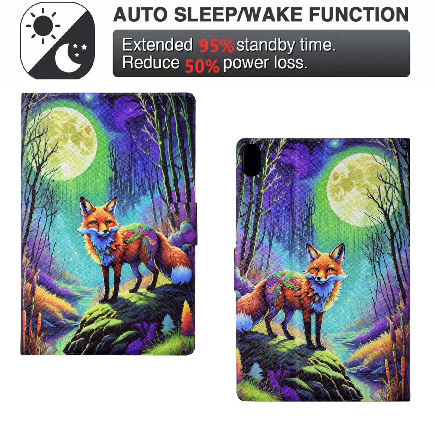 For iPad 10.9 (2022) Case with Card Slots Pattern Printed Bump Proof Leather Tablet Cover - Moonlight Fox