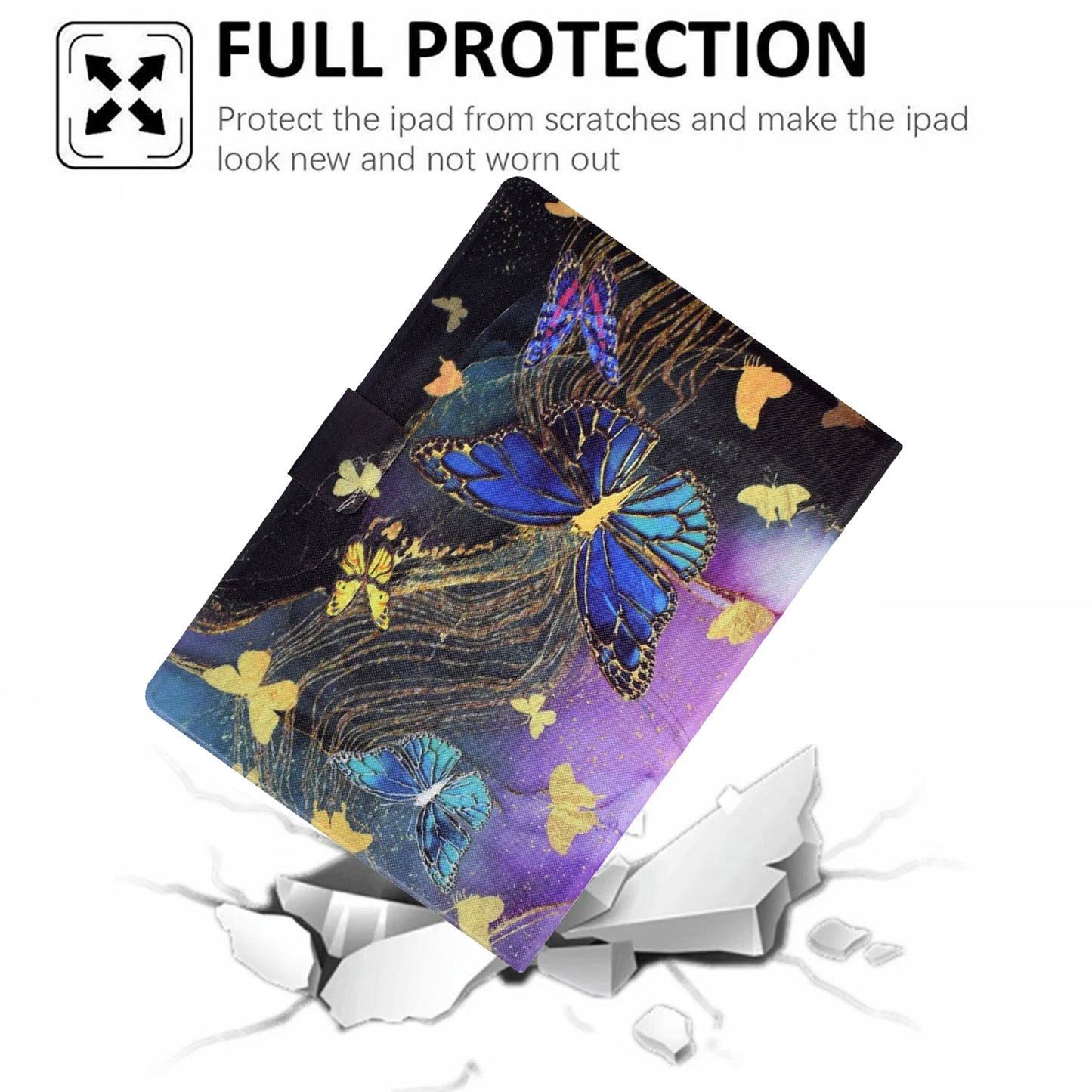 For iPad 10.9 (2022) Case with Card Slots Pattern Printed Bump Proof Leather Tablet Cover - Golden Butterflies