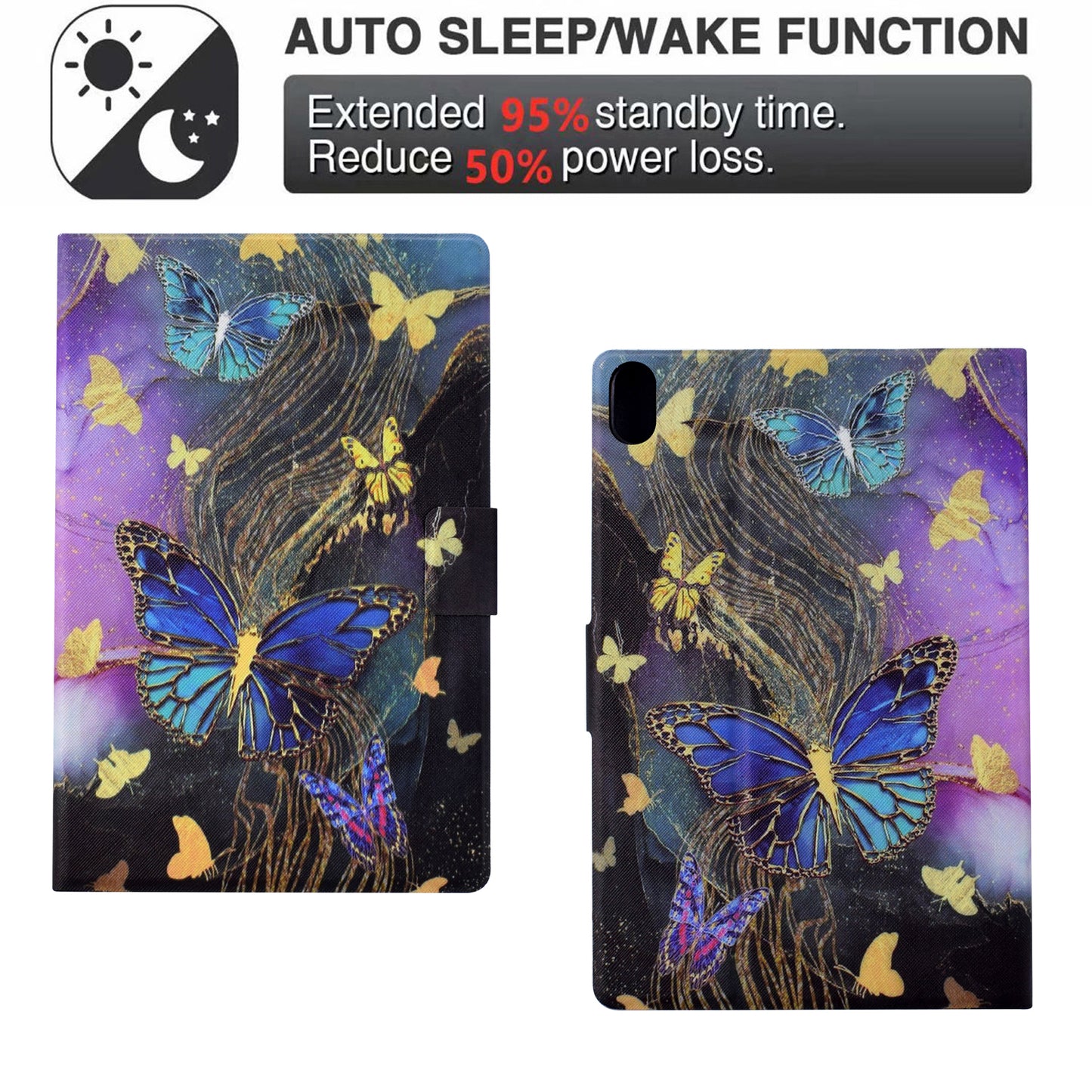 For iPad 10.9 (2022) Case with Card Slots Pattern Printed Bump Proof Leather Tablet Cover - Golden Butterflies
