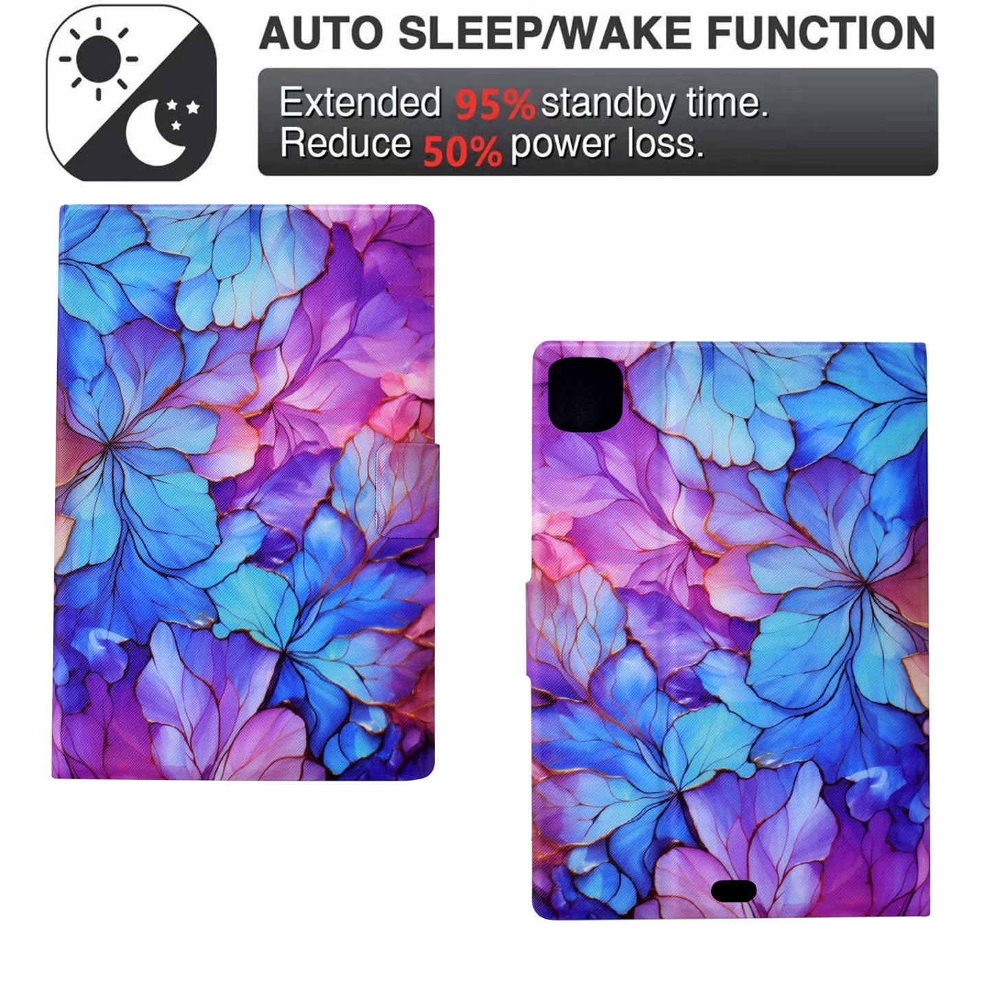 For iPad Pro 11 (2018) / (2020) / iPad Air (2020) / (2022) Case PU Leather Pattern Folio Smart Tablet Cover - Petal