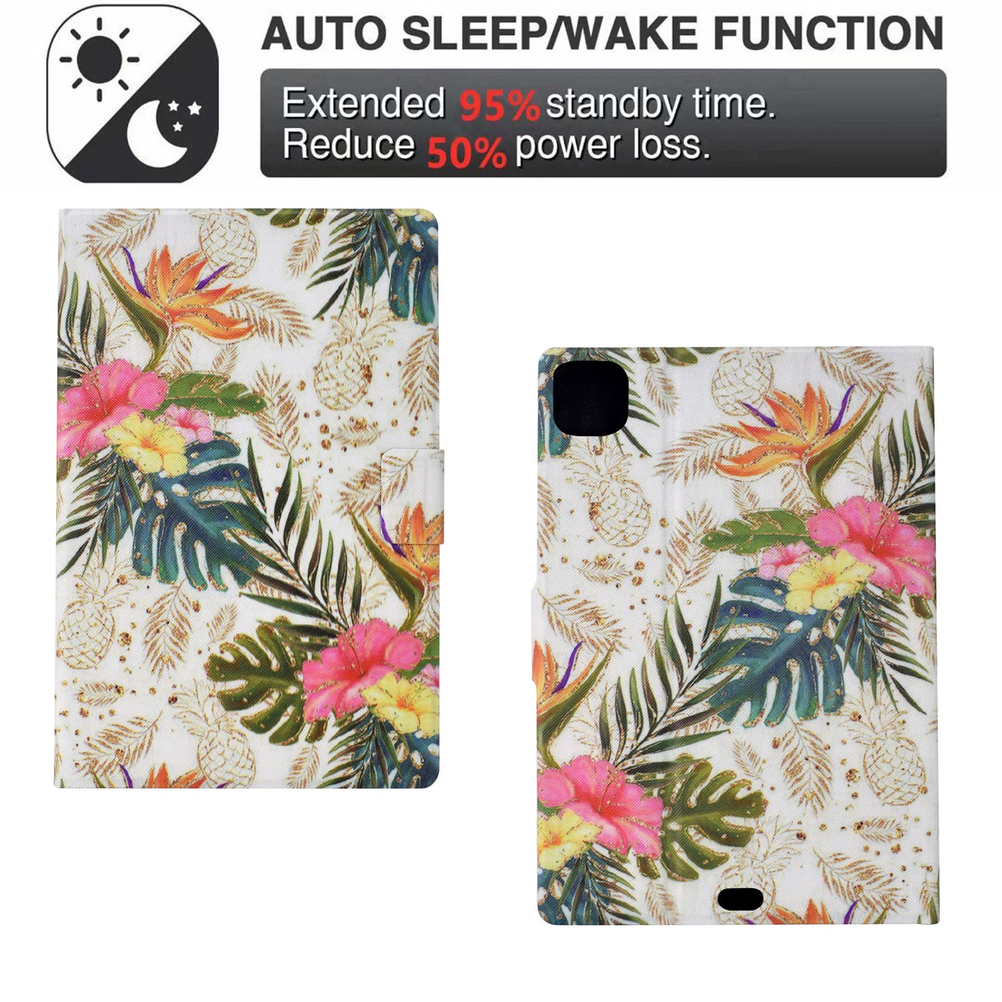 For iPad Pro 11 (2018) / (2020) / iPad Air (2020) / (2022) Case PU Leather Pattern Folio Smart Tablet Cover - Golden Pineapple
