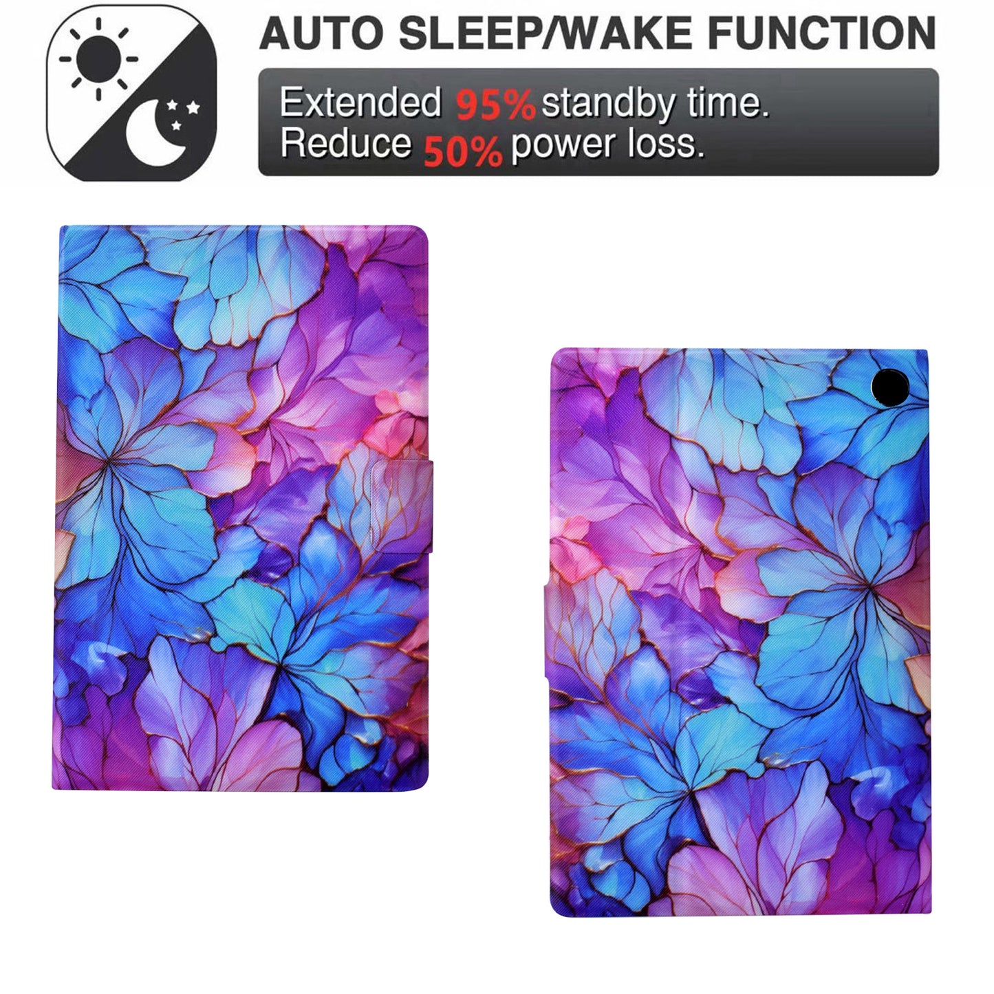 For Amazon Fire 7 (2022) PU Leather E-Reader Case Pattern Printing Stand Cover - Petal