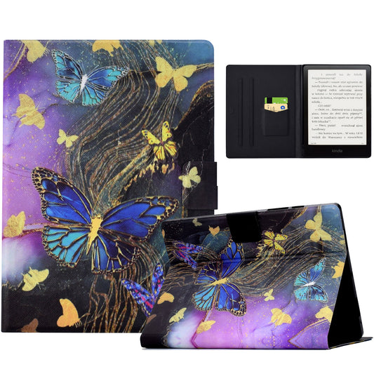 For Amazon Kindle Paperwhite (2021) Case Card Slot Pattern Printing Leather E-Reader Cover - Golden Butterflies