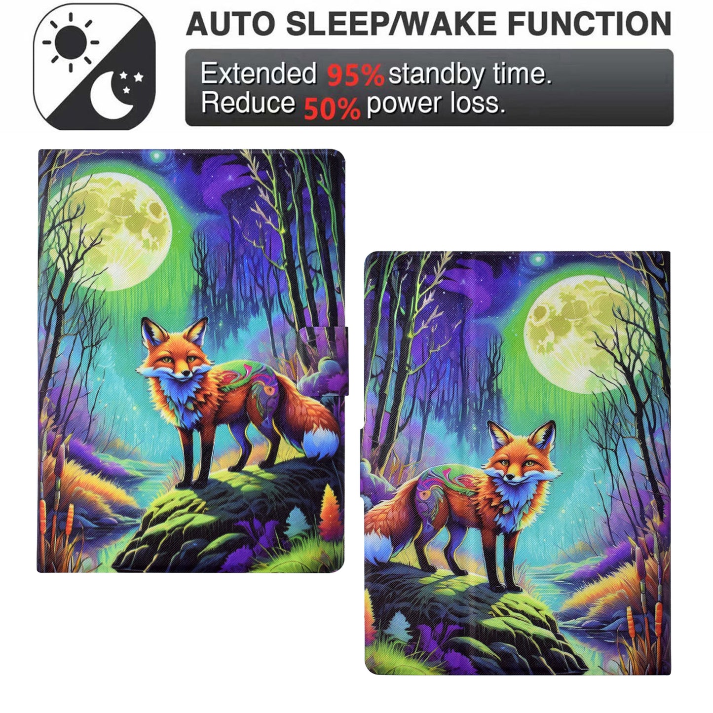 For Amazon Kindle Paperwhite (2021) Case Card Slot Pattern Printing Leather E-Reader Cover - Moonlight Fox
