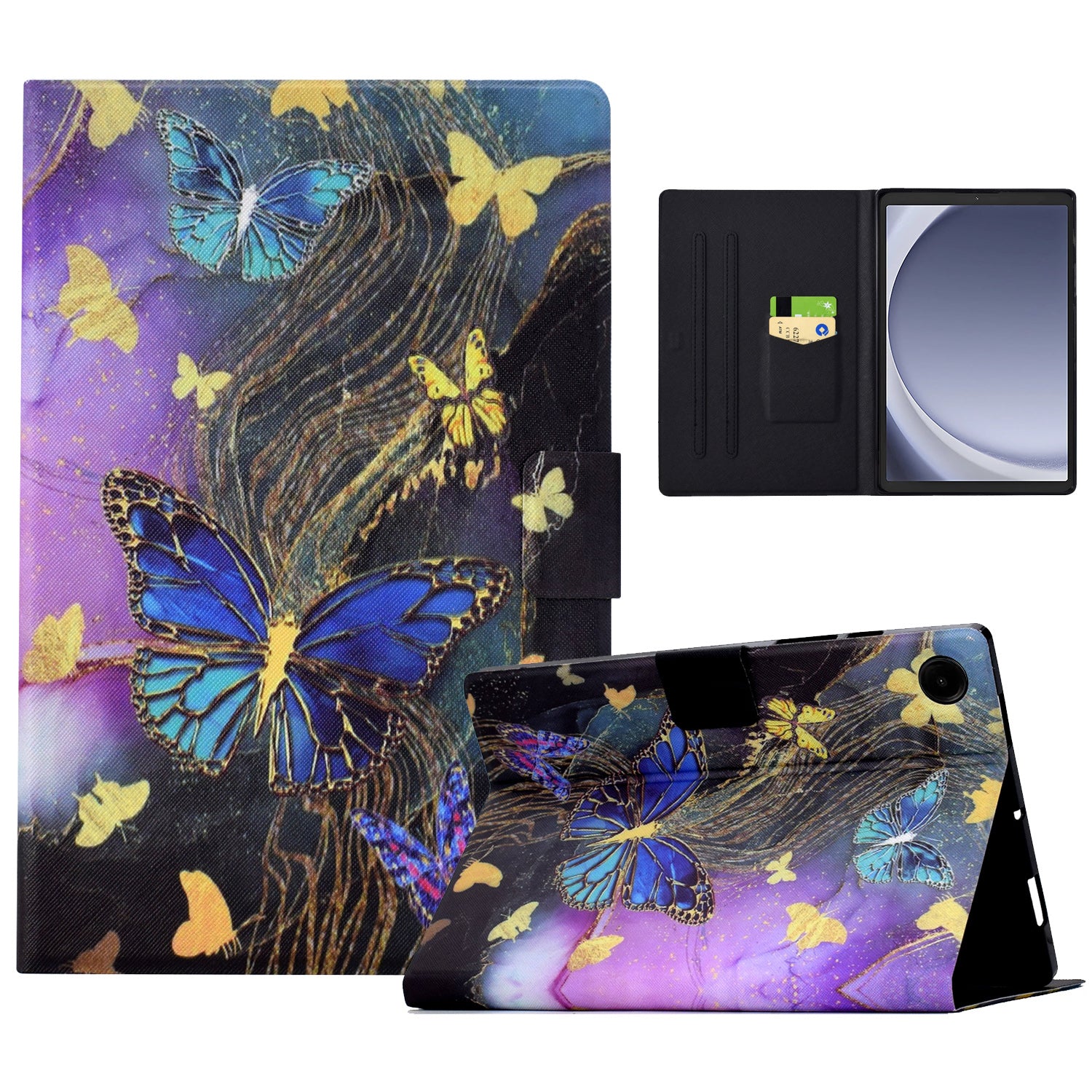 For Samsung Galaxy Tab A9 Case PU Leather Pattern Folding Stand Protective Tablet Cover - Golden Butterflies