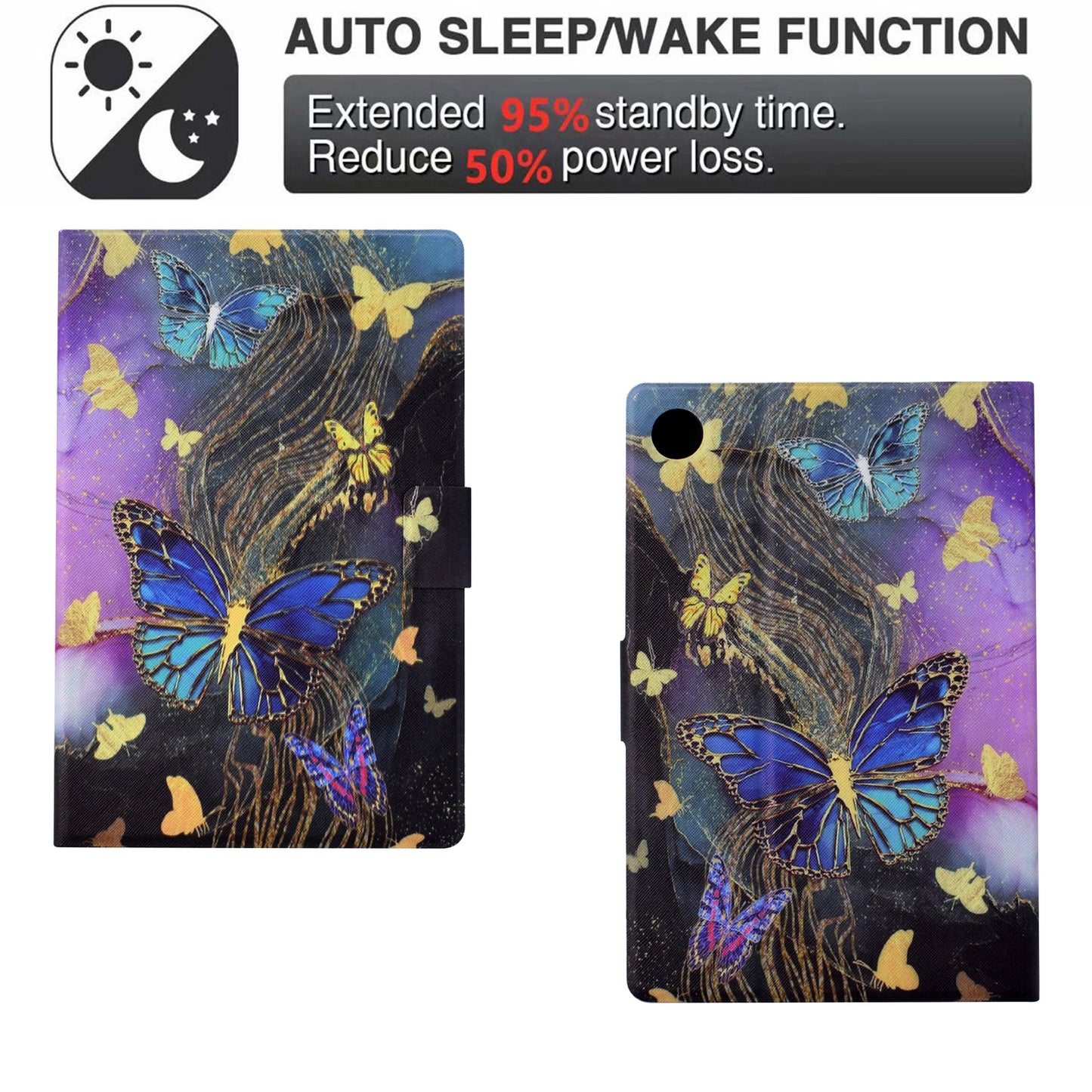 For Samsung Galaxy Tab A9 Case PU Leather Pattern Folding Stand Protective Tablet Cover - Golden Butterflies