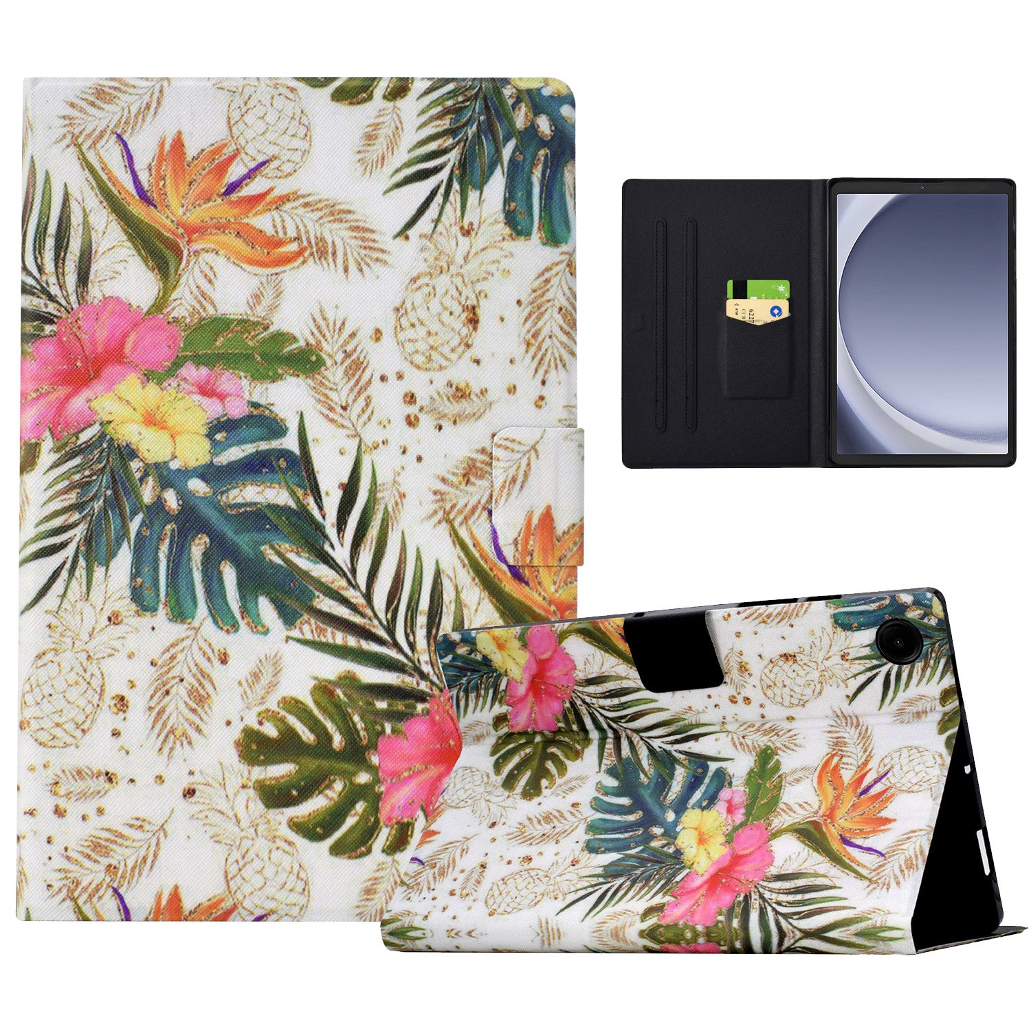 For Samsung Galaxy Tab A9 Case PU Leather Pattern Folding Stand Protective Tablet Cover - Golden Pineapple