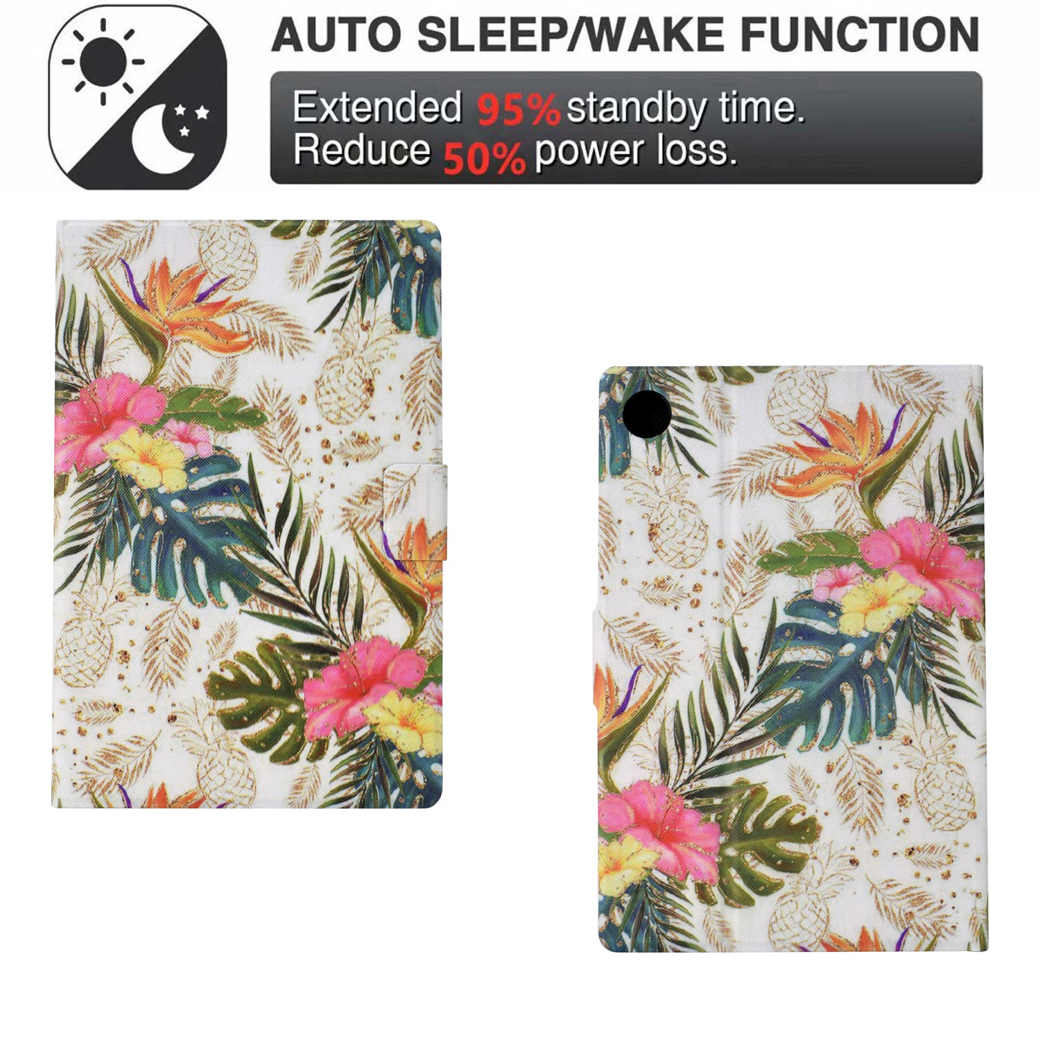 For Samsung Galaxy Tab A9 Case PU Leather Pattern Folding Stand Protective Tablet Cover - Golden Pineapple
