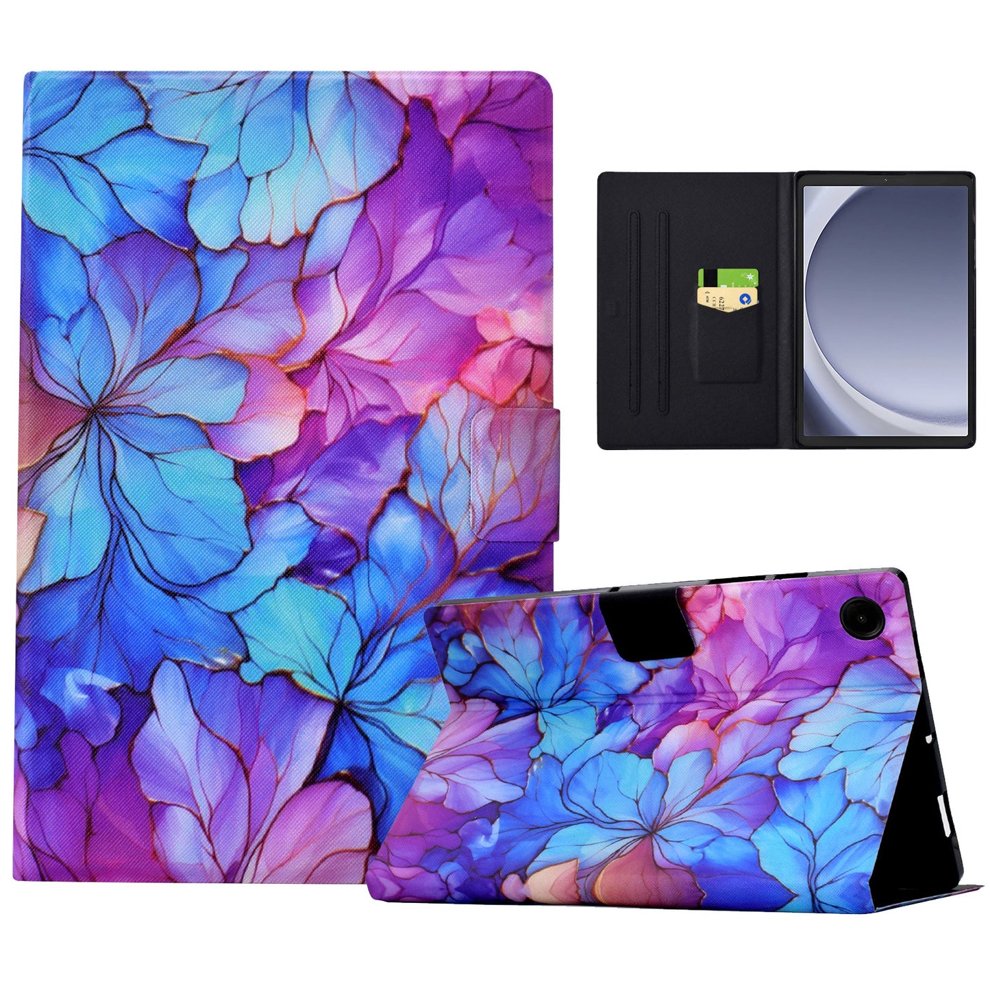 For Samsung Galaxy Tab A9 Case PU Leather Pattern Folding Stand Protective Tablet Cover - Petal