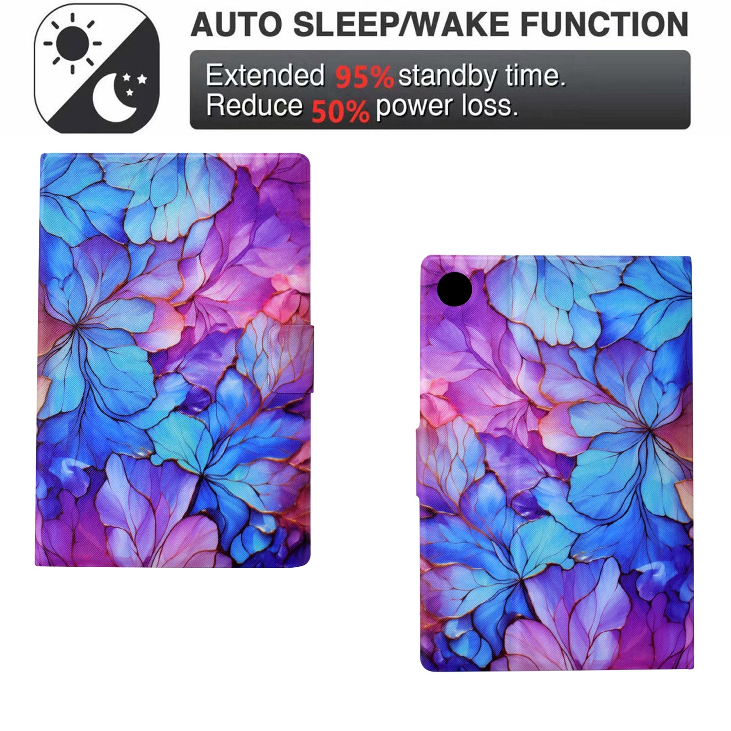 For Samsung Galaxy Tab A9 Case PU Leather Pattern Folding Stand Protective Tablet Cover - Petal