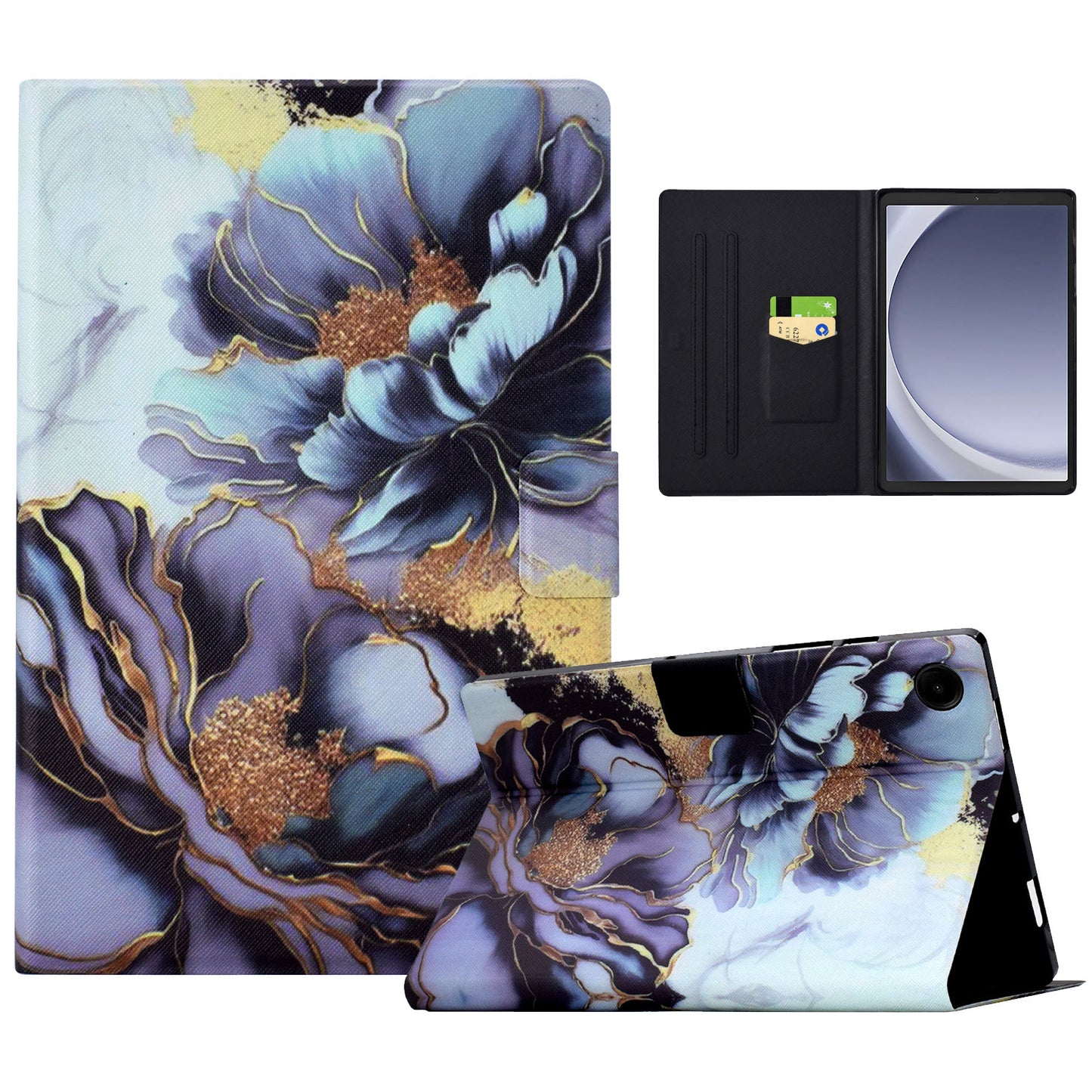 For Samsung Galaxy Tab A9 Case PU Leather Pattern Folding Stand Protective Tablet Cover - Peony Flower