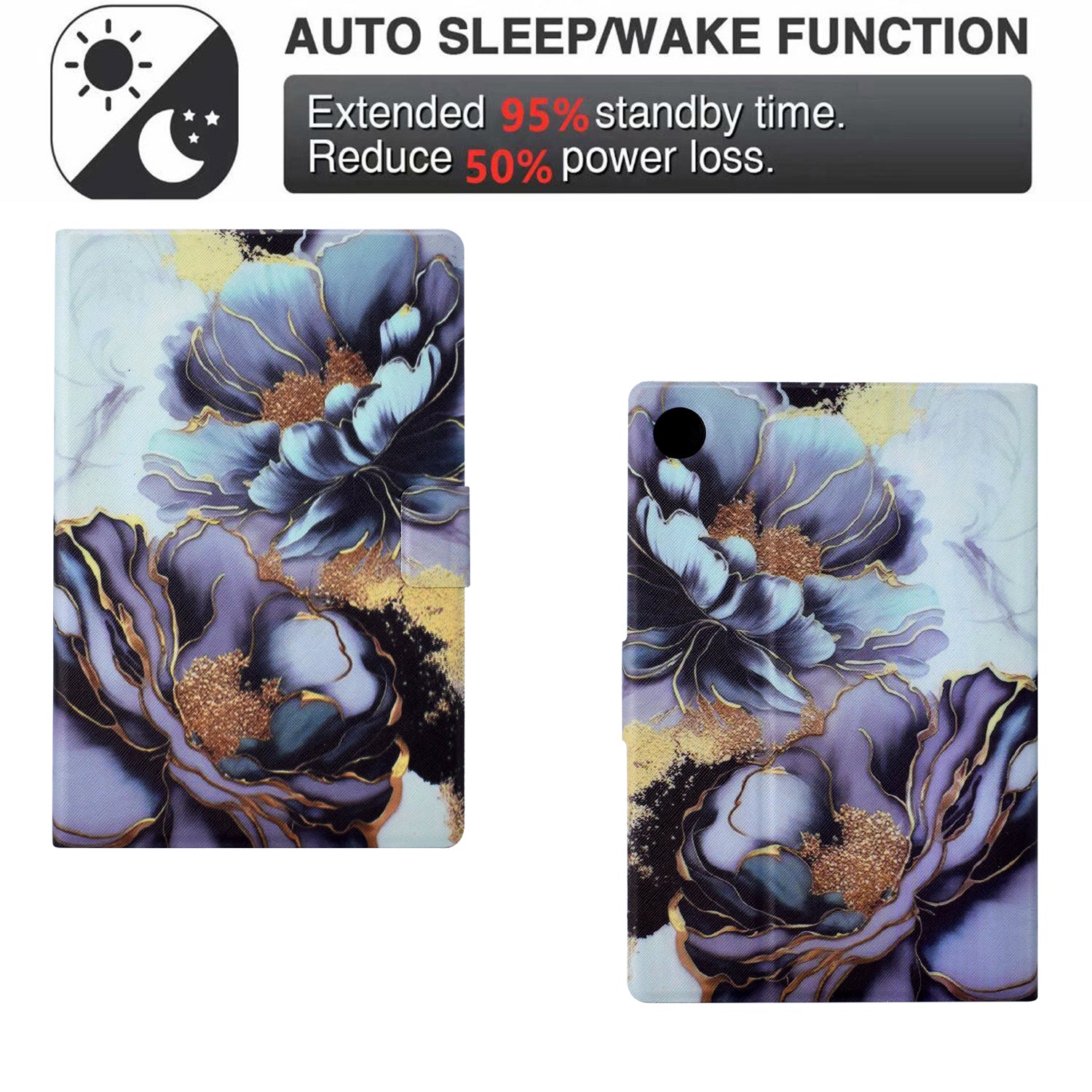For Samsung Galaxy Tab A9 Case PU Leather Pattern Folding Stand Protective Tablet Cover - Peony Flower