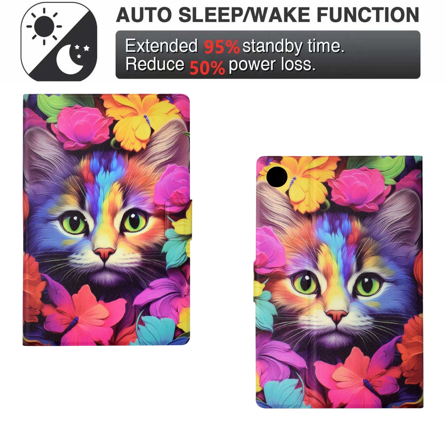 For Samsung Galaxy Tab A9 Case PU Leather Pattern Folding Stand Protective Tablet Cover - Rose Cat