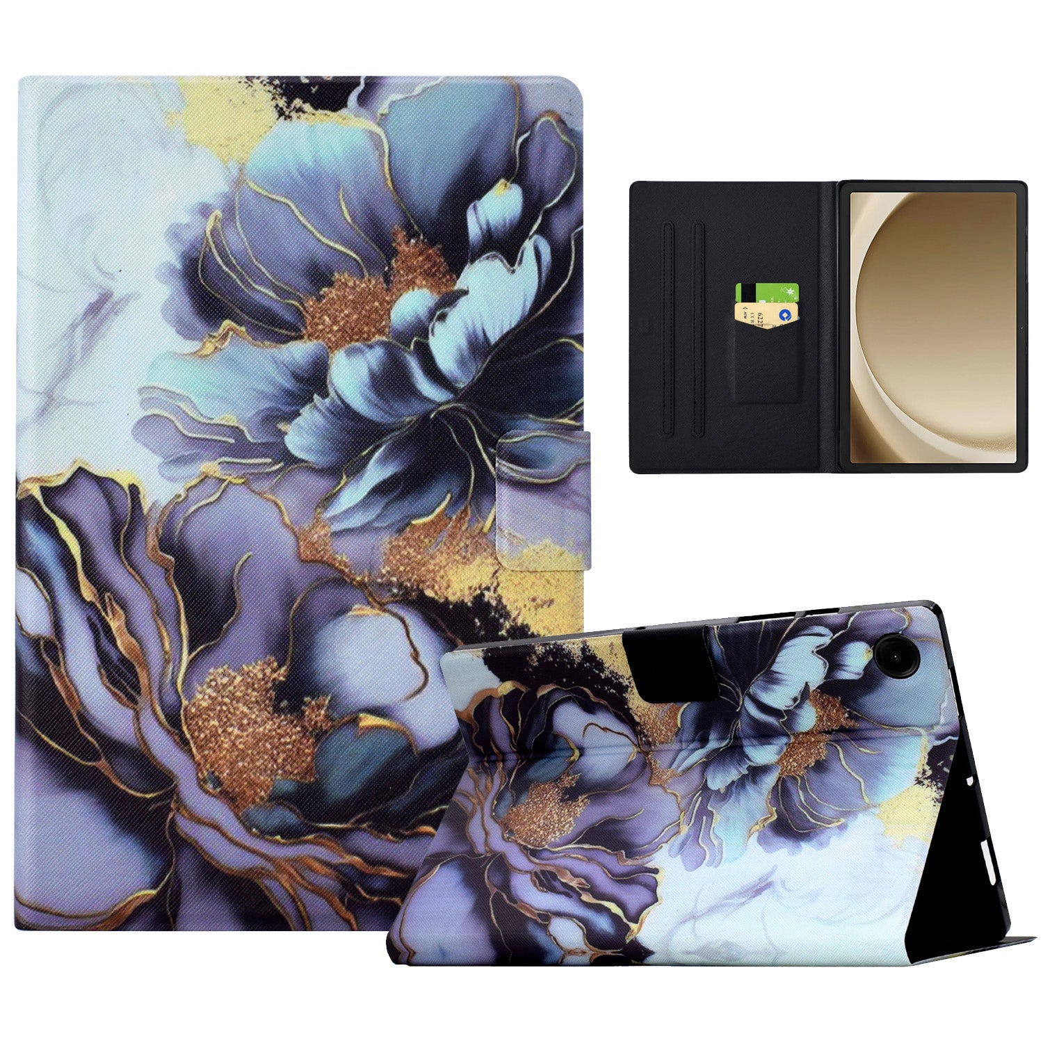 For Samsung Galaxy Tab A9+ Case PU Leather Pattern Tablet Cover with Auto Wake / Sleep - Peony Flower