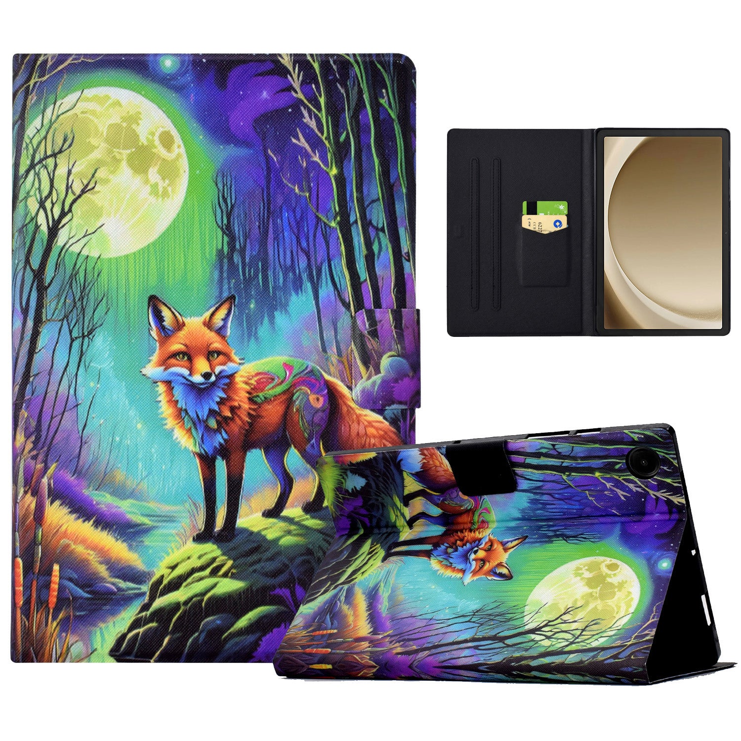 For Samsung Galaxy Tab A9+ Case PU Leather Pattern Tablet Cover with Auto Wake / Sleep - Moonlight Fox
