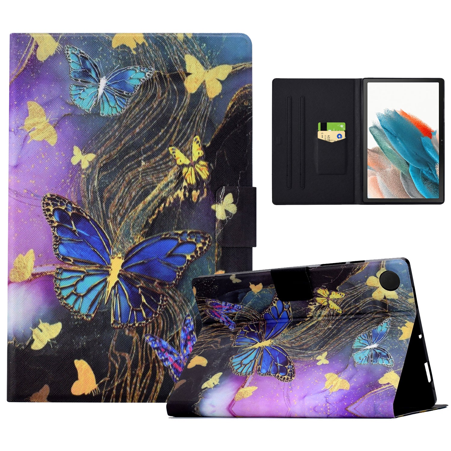For Samsung Galaxy Tab A8 10.5 (2021) X205 X200 / (2022) Case Card Slot Tablet Leather Cover - Golden Butterflies