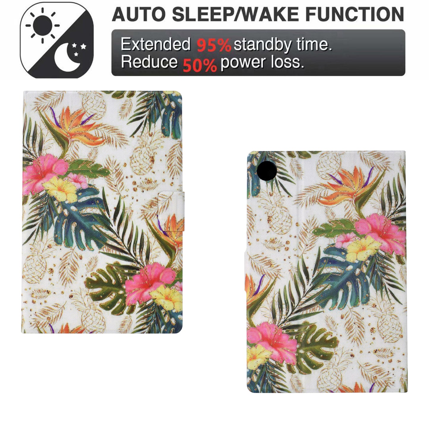 For Samsung Galaxy Tab A8 10.5 (2021) X205 X200 / (2022) Case Card Slot Tablet Leather Cover - Golden Pineapple