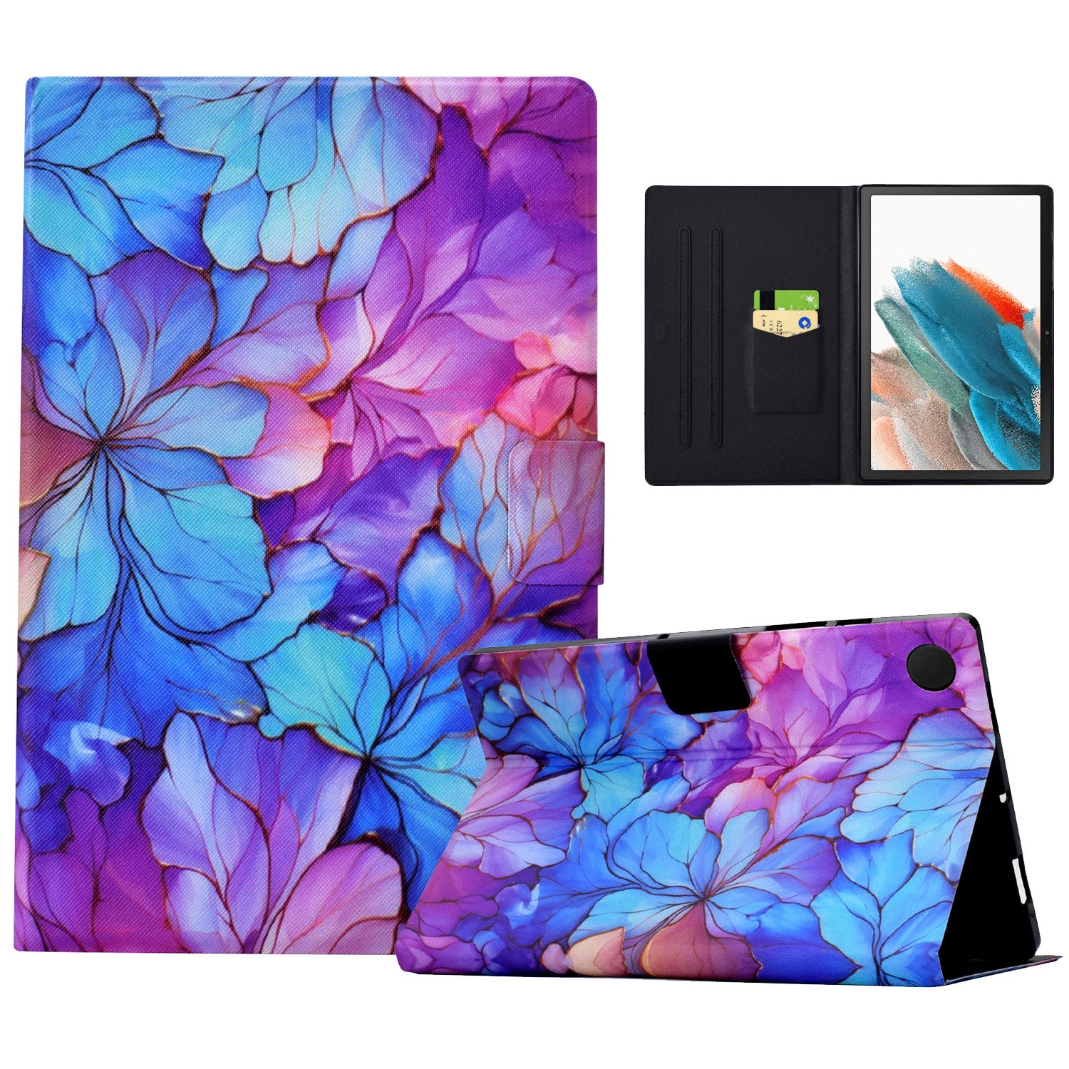For Samsung Galaxy Tab A8 10.5 (2021) X205 X200 / (2022) Case Card Slot Tablet Leather Cover - Petal