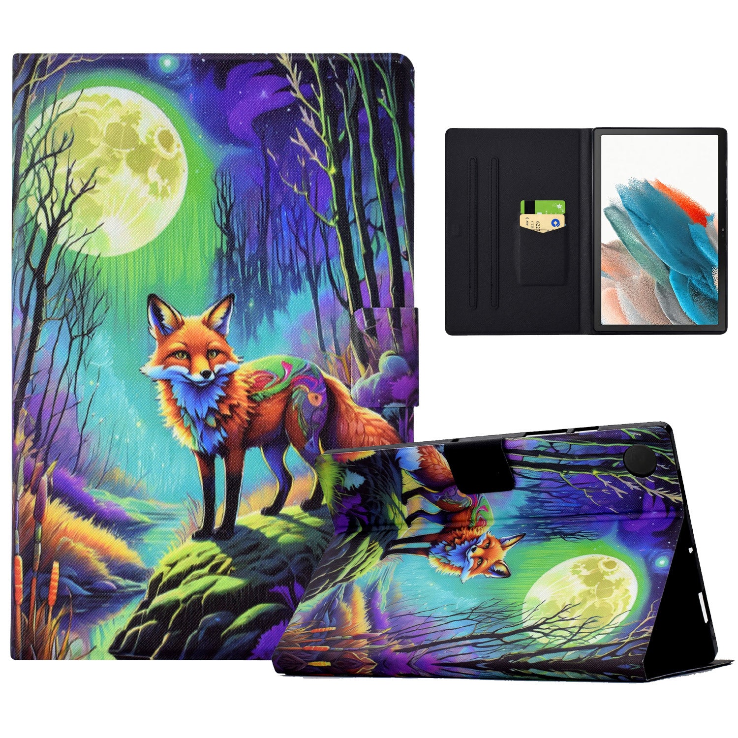 For Samsung Galaxy Tab A8 10.5 (2021) X205 X200 / (2022) Case Card Slot Tablet Leather Cover - Moonlight Fox