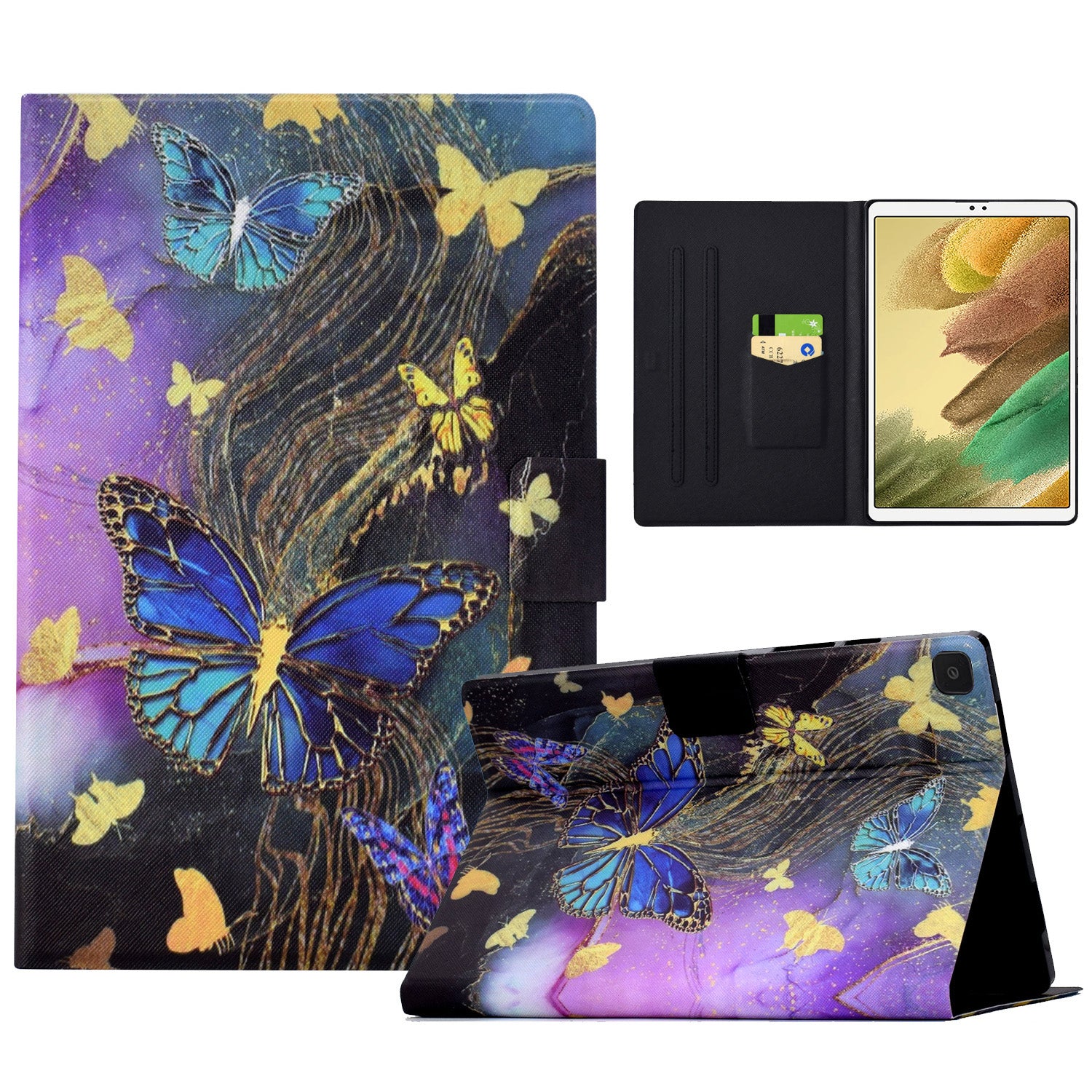 For Samsung Galaxy Tab A7 Lite 8.7-inch T220 / T225 Tablet Case Pattern Printing Card Slot Leather Cover - Golden Butterflies