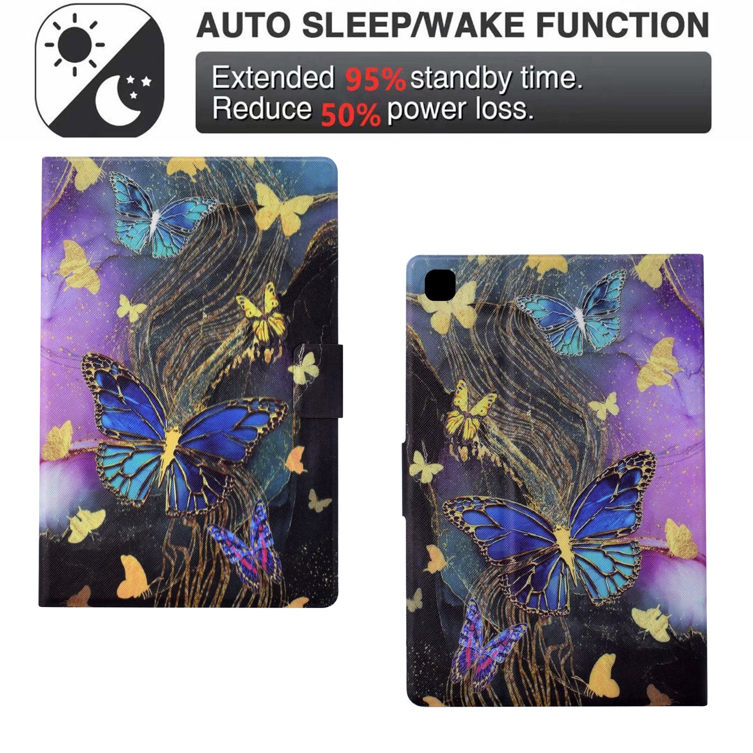 For Samsung Galaxy Tab A7 Lite 8.7-inch T220 / T225 Tablet Case Pattern Printing Card Slot Leather Cover - Golden Butterflies