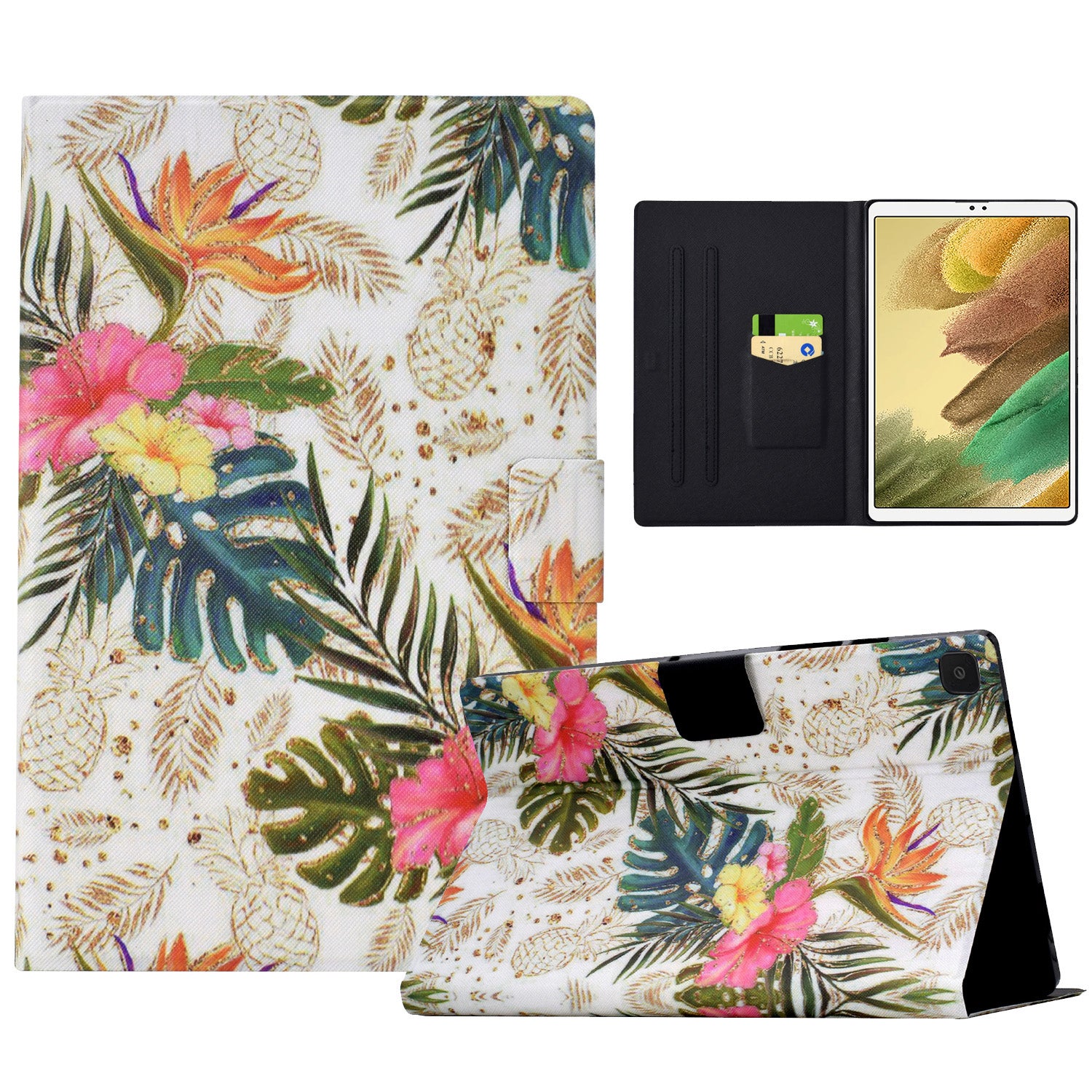 For Samsung Galaxy Tab A7 Lite 8.7-inch T220 / T225 Tablet Case Pattern Printing Card Slot Leather Cover - Golden Pineapple