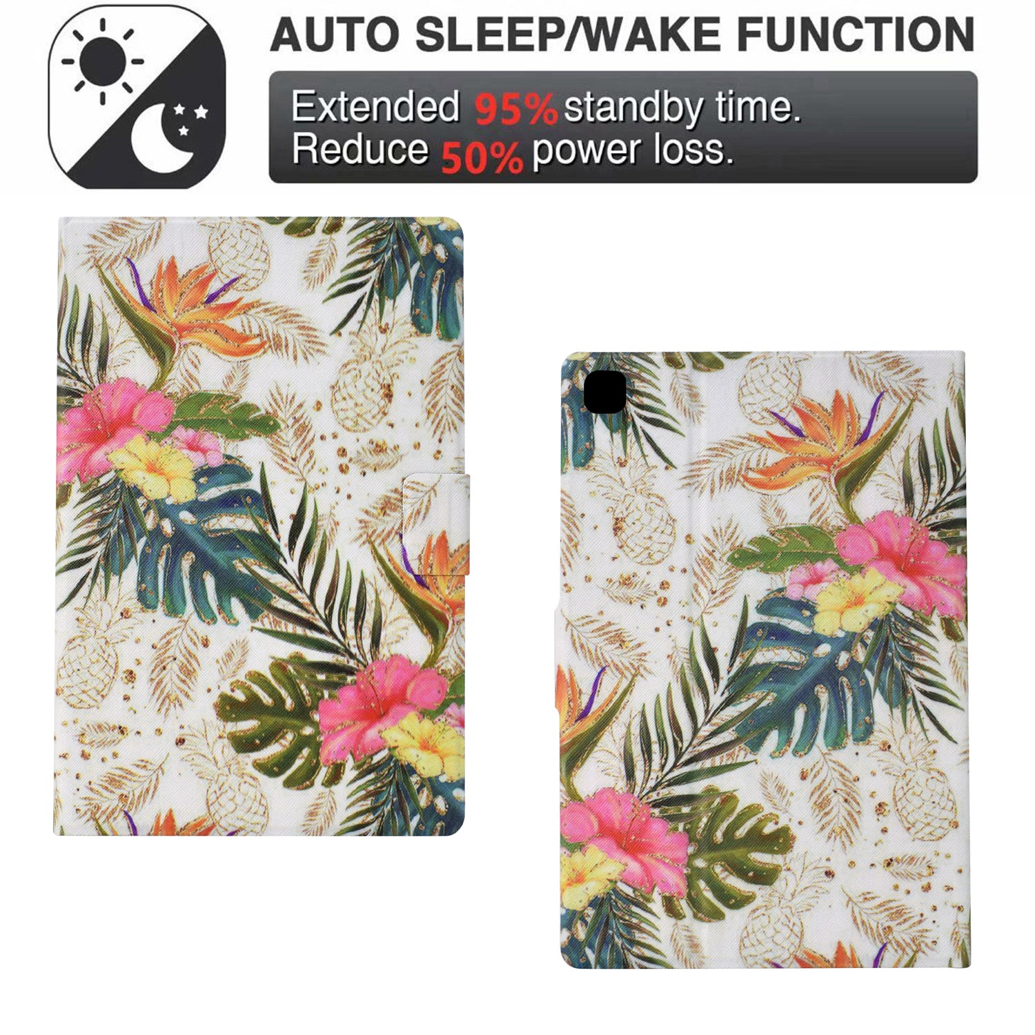 For Samsung Galaxy Tab A7 Lite 8.7-inch T220 / T225 Tablet Case Pattern Printing Card Slot Leather Cover - Golden Pineapple