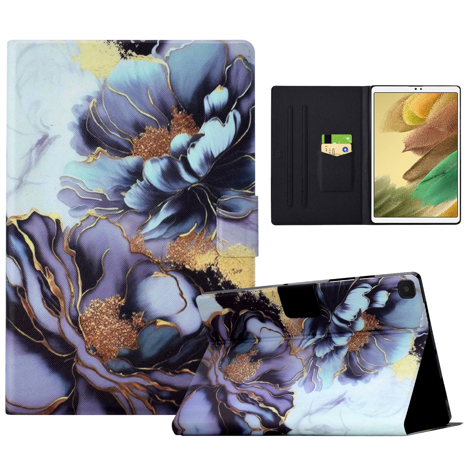 For Samsung Galaxy Tab A7 Lite 8.7-inch T220 / T225 Tablet Case Pattern Printing Card Slot Leather Cover - Peony Flower