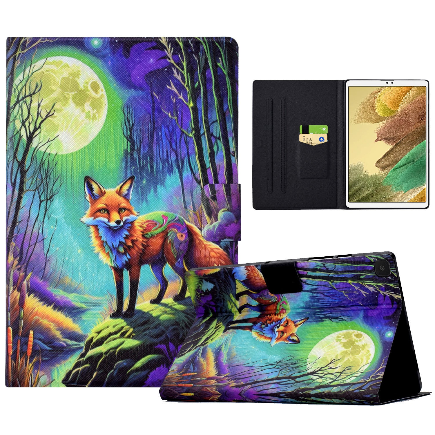 For Samsung Galaxy Tab A7 Lite 8.7-inch T220 / T225 Tablet Case Pattern Printing Card Slot Leather Cover - Moonlight Fox