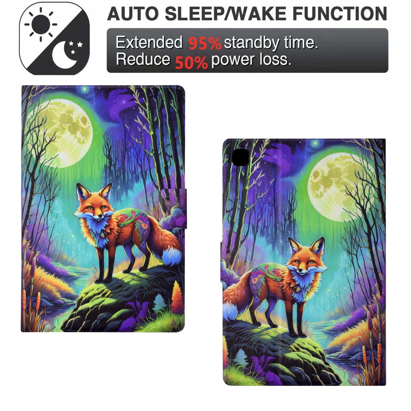 For Samsung Galaxy Tab A7 Lite 8.7-inch T220 / T225 Tablet Case Pattern Printing Card Slot Leather Cover - Moonlight Fox