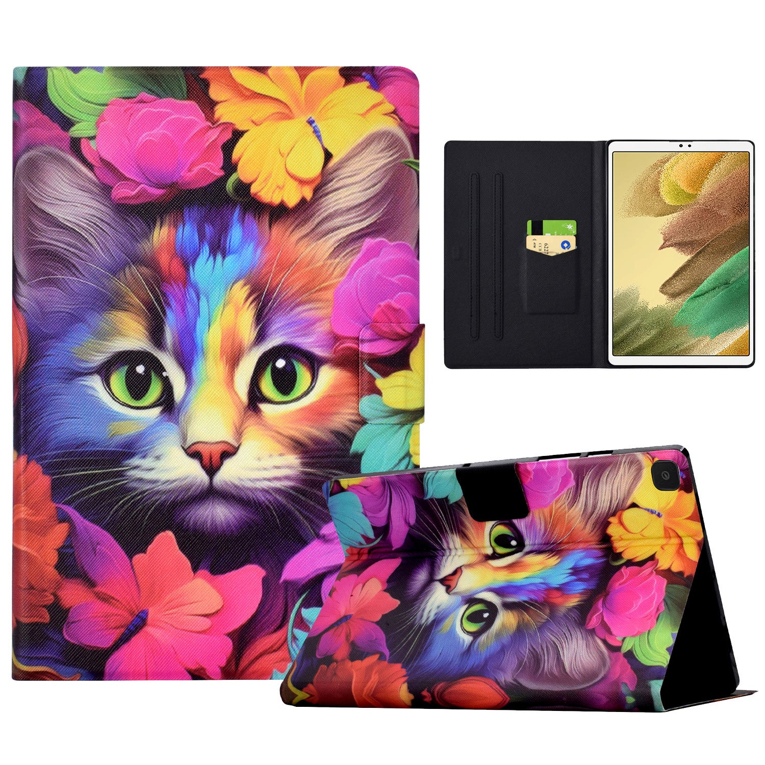 For Samsung Galaxy Tab A7 Lite 8.7-inch T220 / T225 Tablet Case Pattern Printing Card Slot Leather Cover - Rose Cat