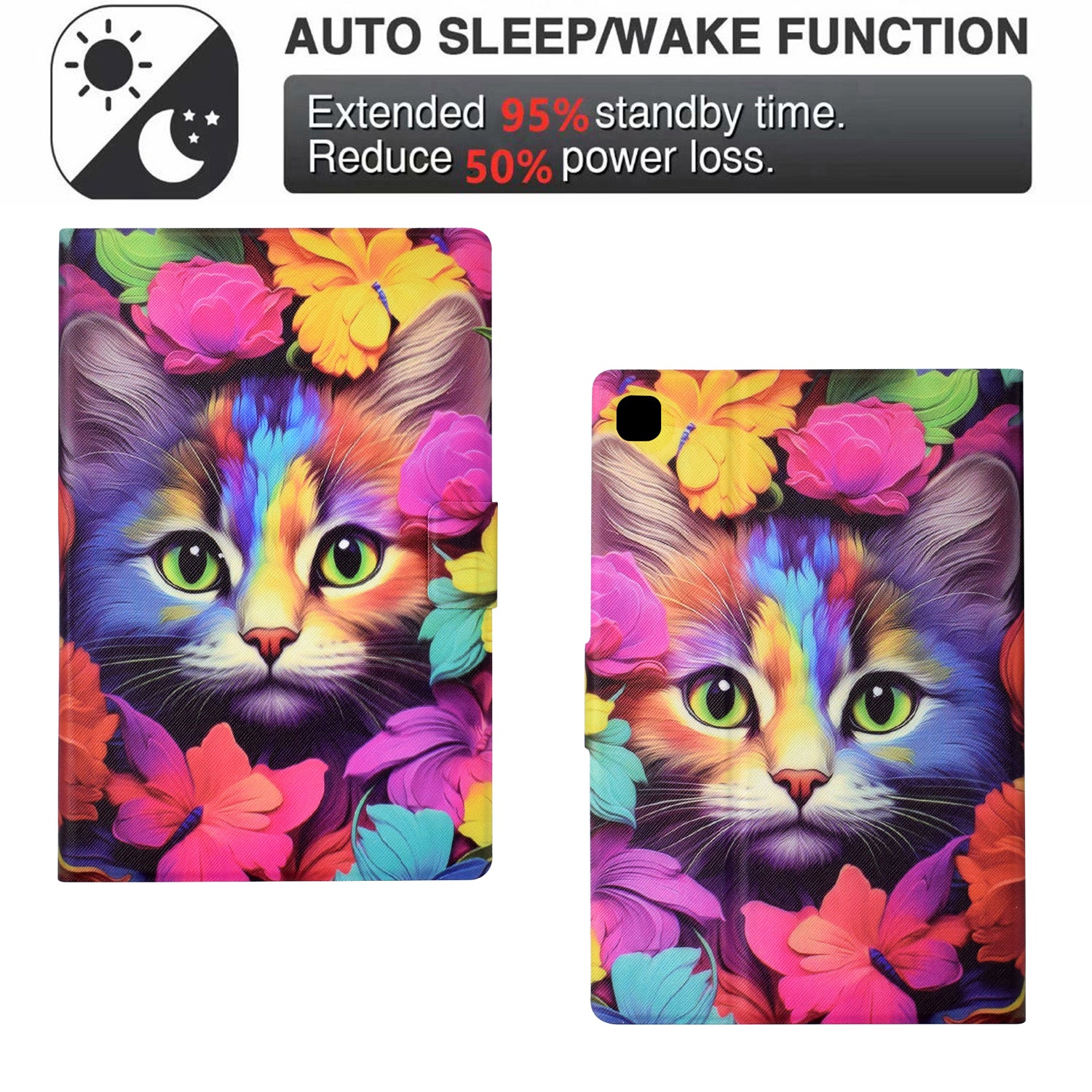 For Samsung Galaxy Tab A7 Lite 8.7-inch T220 / T225 Tablet Case Pattern Printing Card Slot Leather Cover - Rose Cat